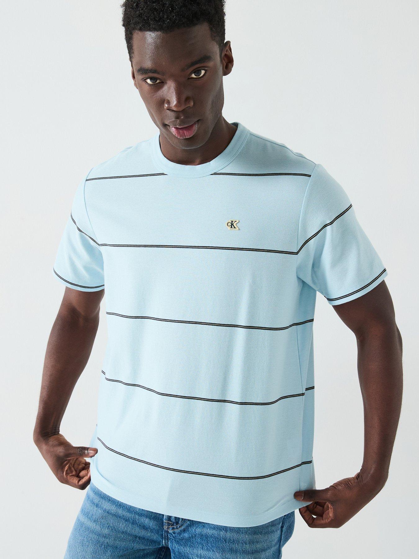 undefined Short Sleeve Wide Stripe Easy T-Shirt - Light Blue