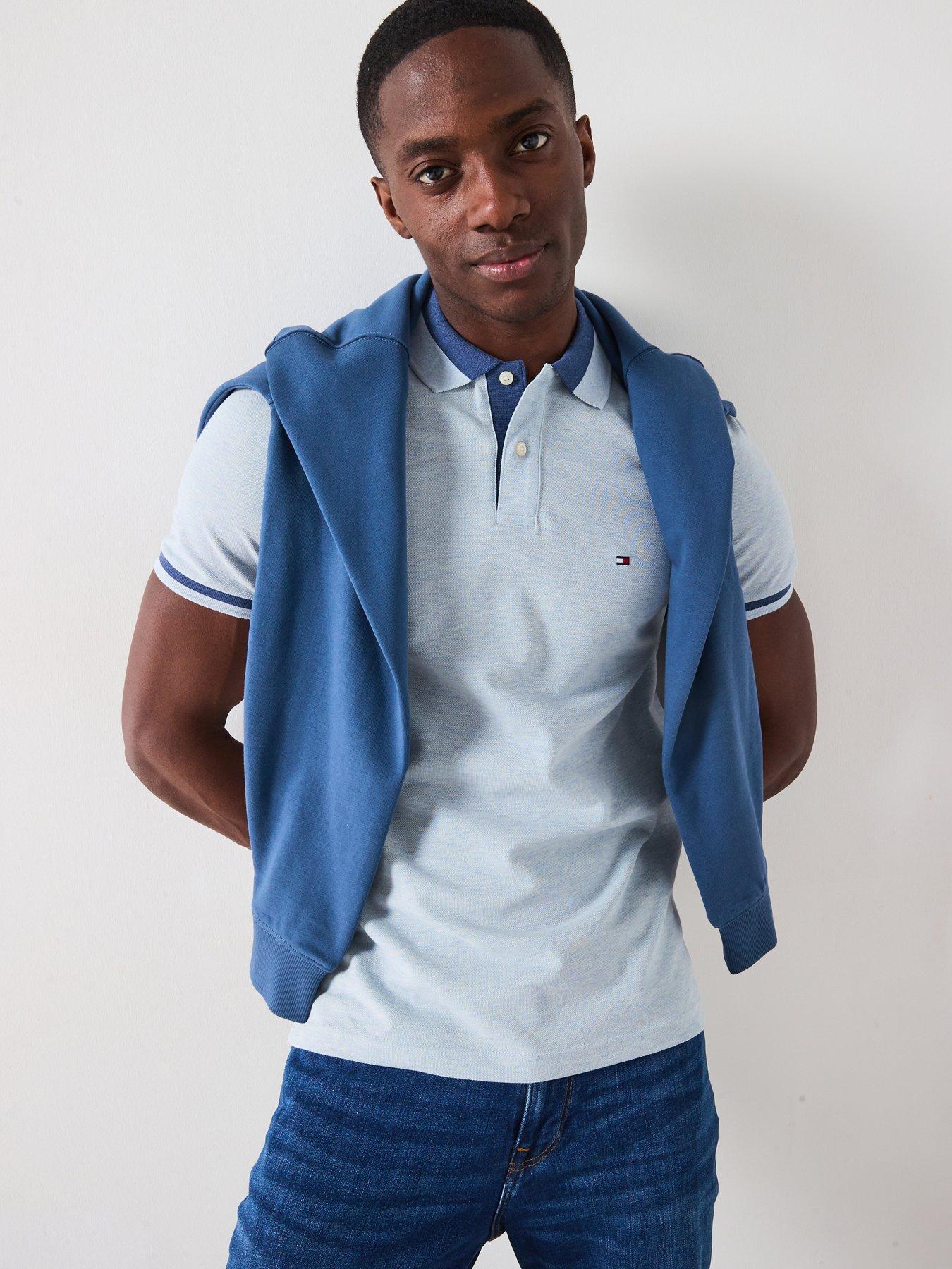 undefined Contrast Collar Block Regular Fit Polo Shirt - Light Blue