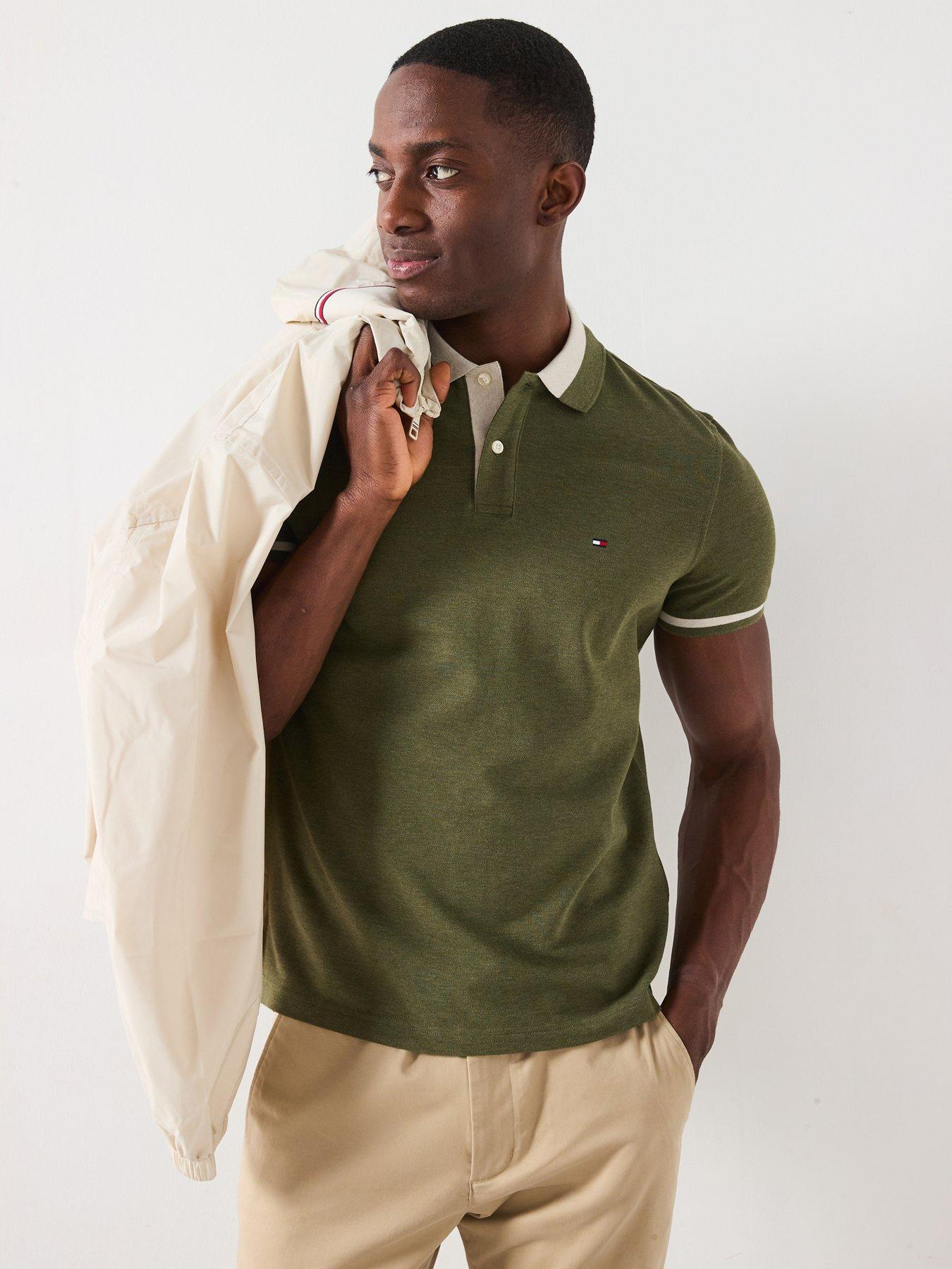 undefined Contrast Collar Block Regular Fit Polo Shirt - Moss Green