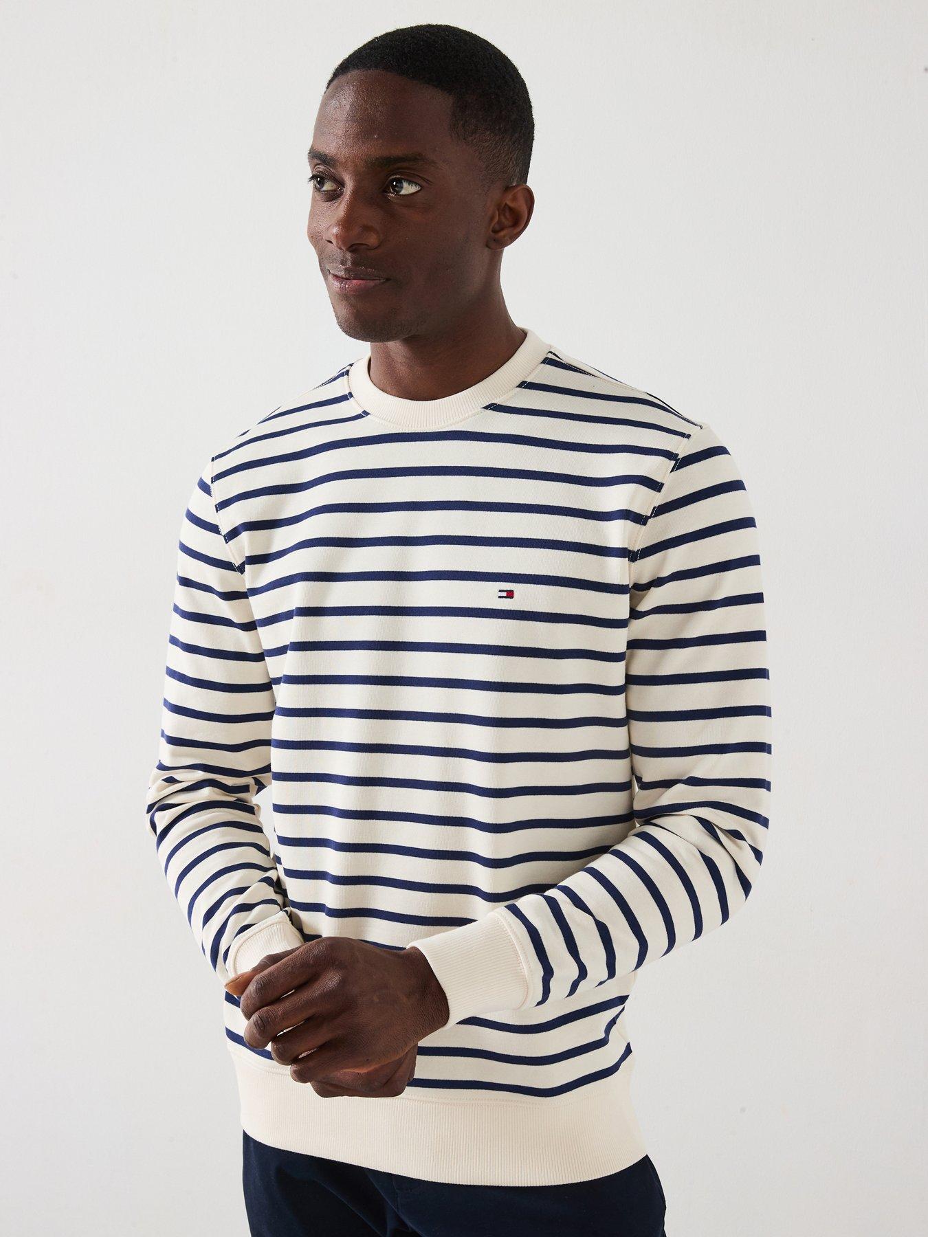 undefined Essential Terry Stripe Crew Sweater - White