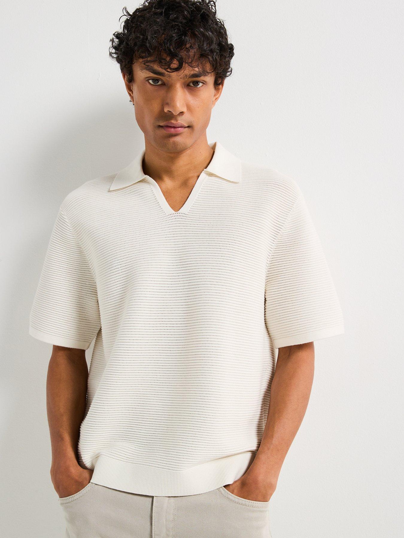 undefined Textured Revere Collar Knitted Polo Shirt - Off White
