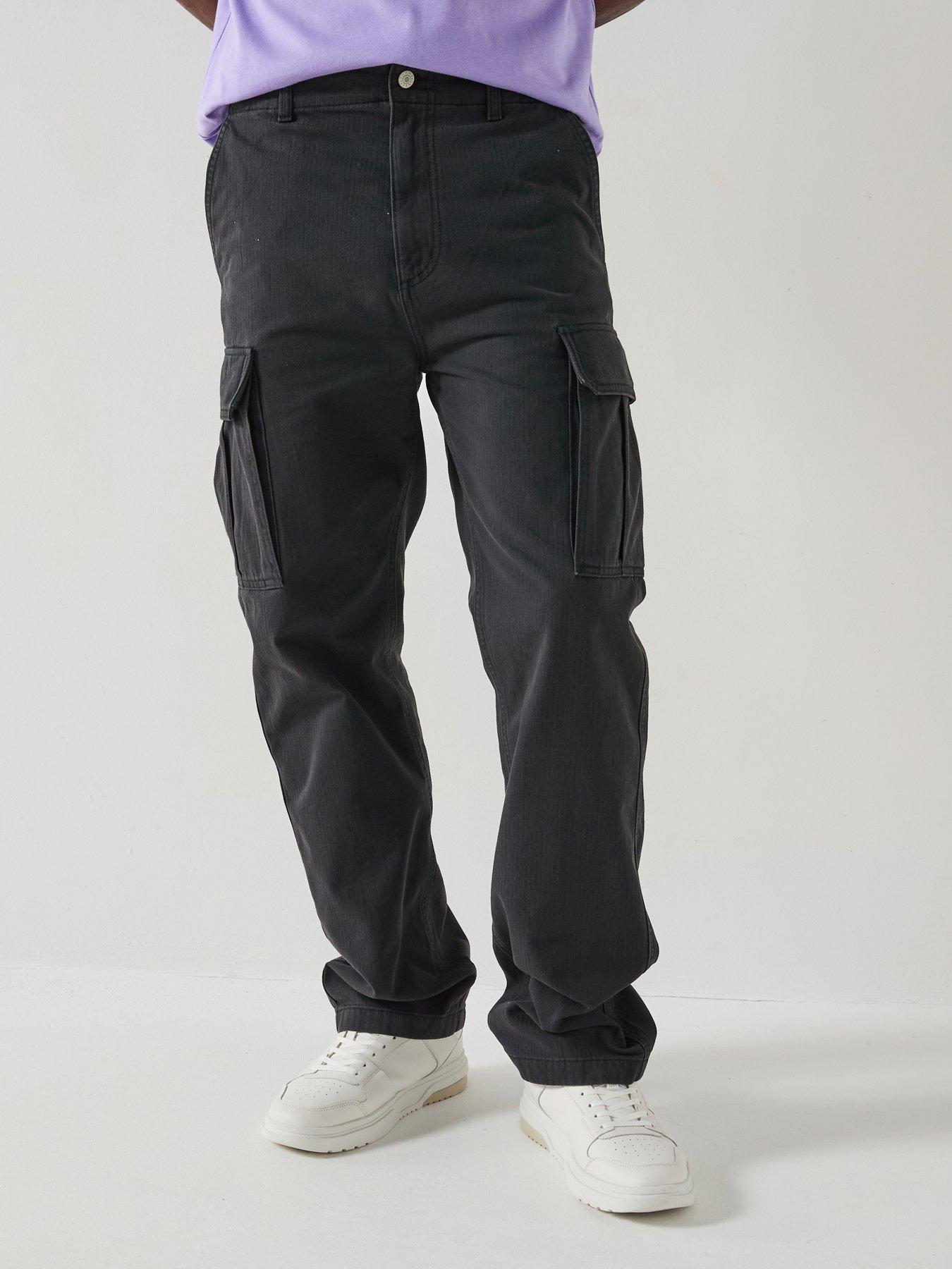 undefined Otis Herringbone Cargo Casual Trousers - Black