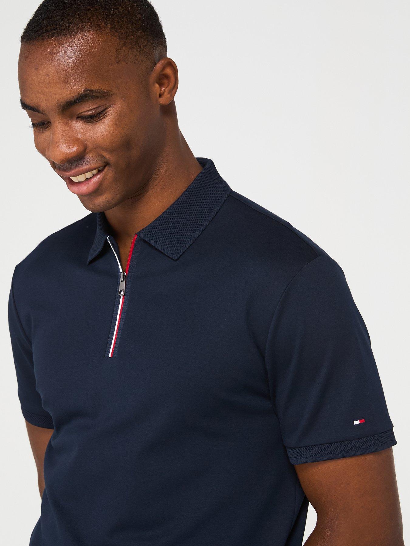 Image 4 of 5 of Tommy Hilfiger Interlock Zip Regular Fit Polo Shirt - Navy