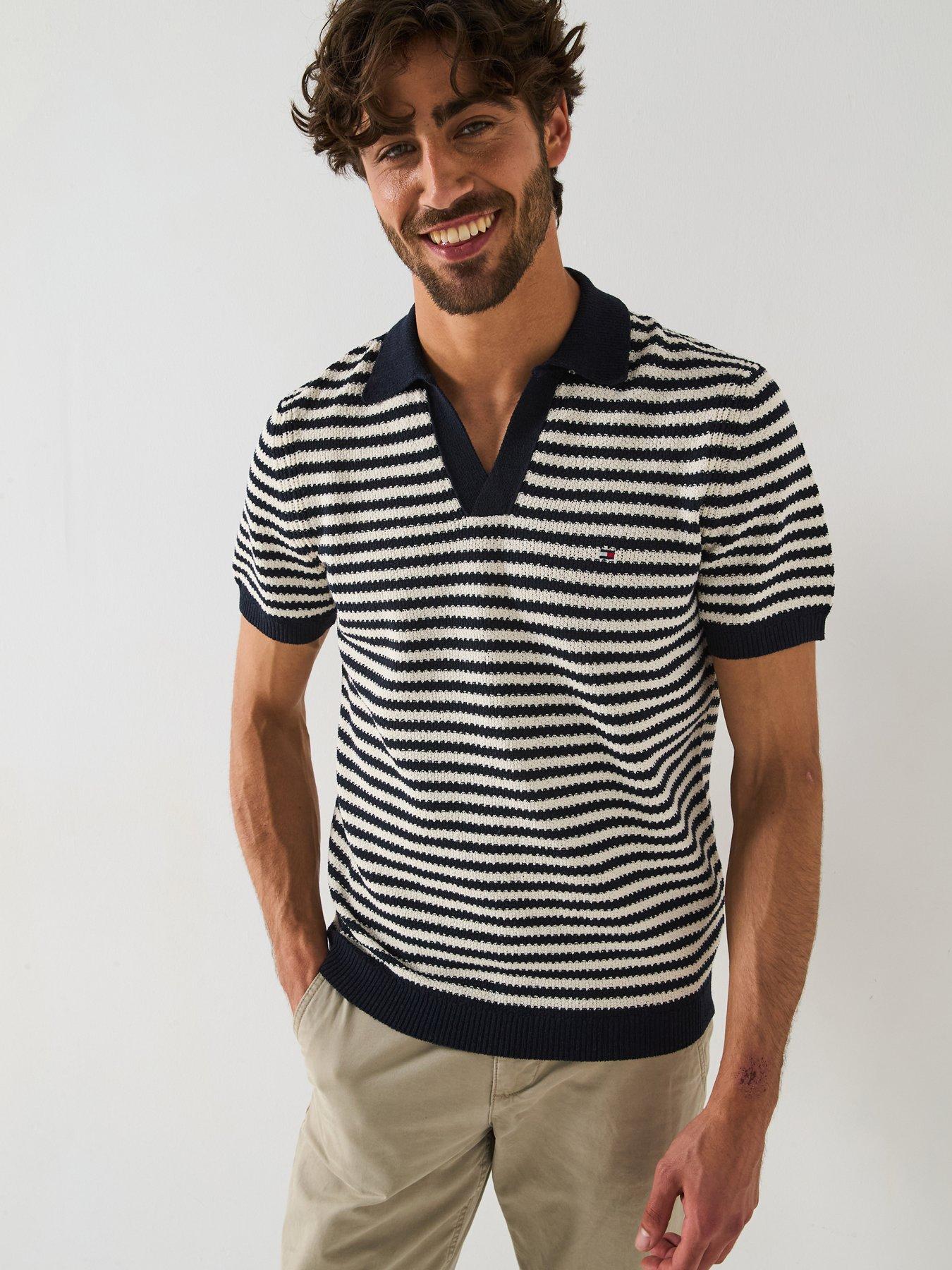 undefined Knitted Stripe Polo Shirt - Navy