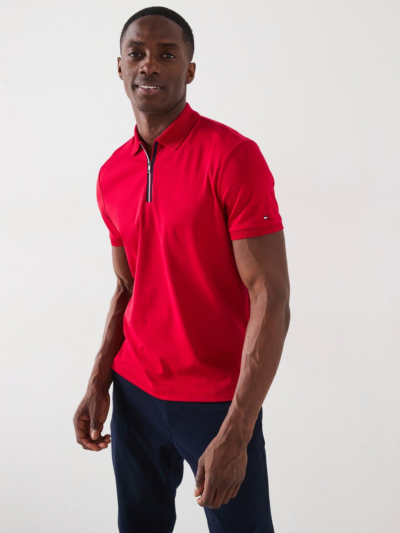 Tommy Hilfiger Interlock Zip Regular Fit Polo Shirt - Red | Very