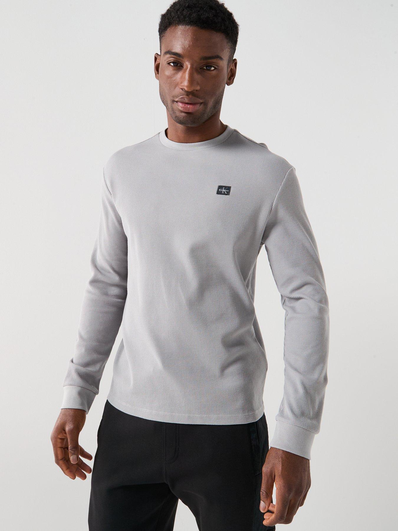 undefined Left Chest Woven Badge Waffle Long Sleeve T-Shirt - Grey