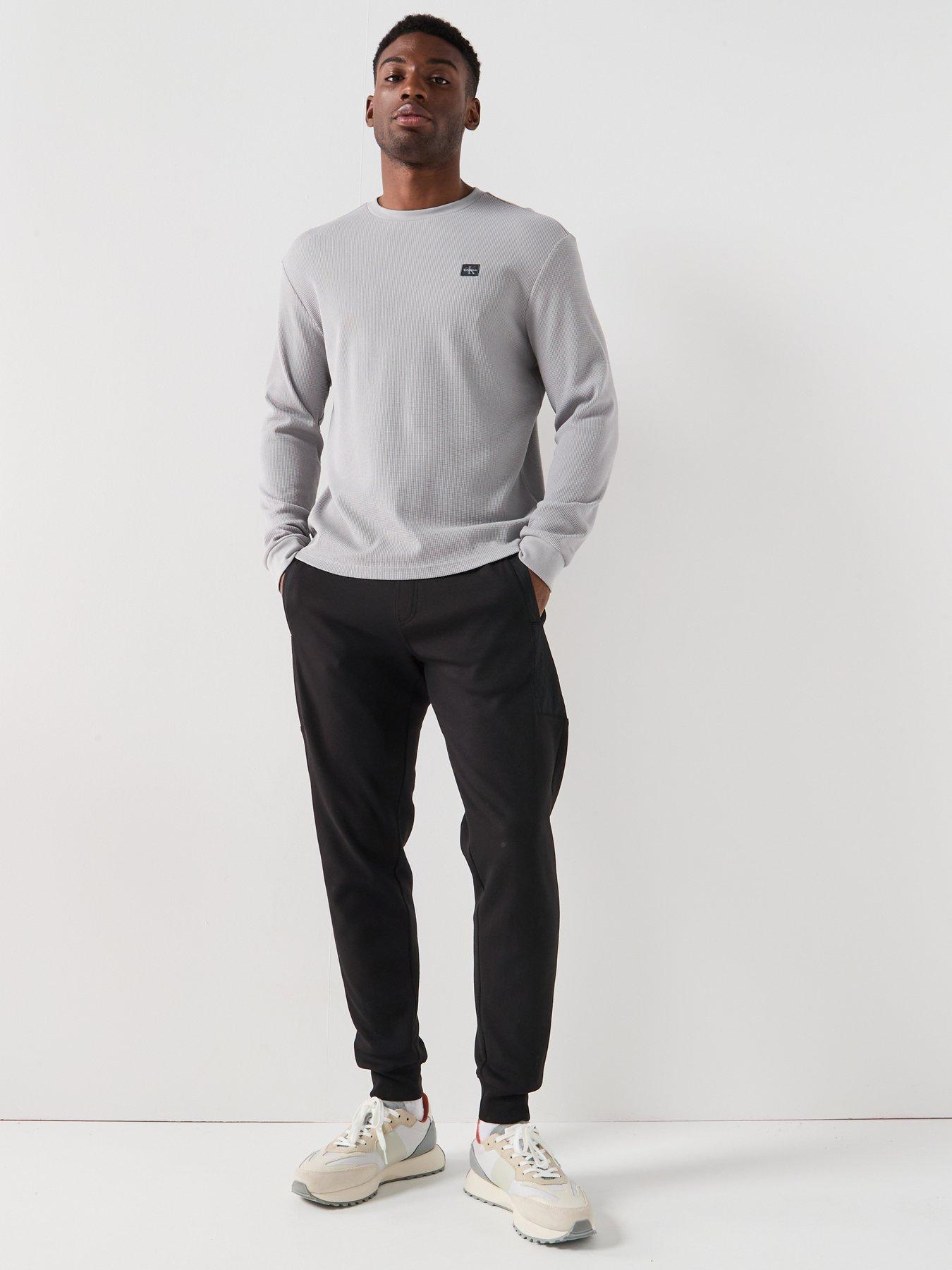 Image 3 of 5 of Calvin Klein Jeans Left Chest Woven Badge Waffle Long Sleeve T-Shirt - Grey