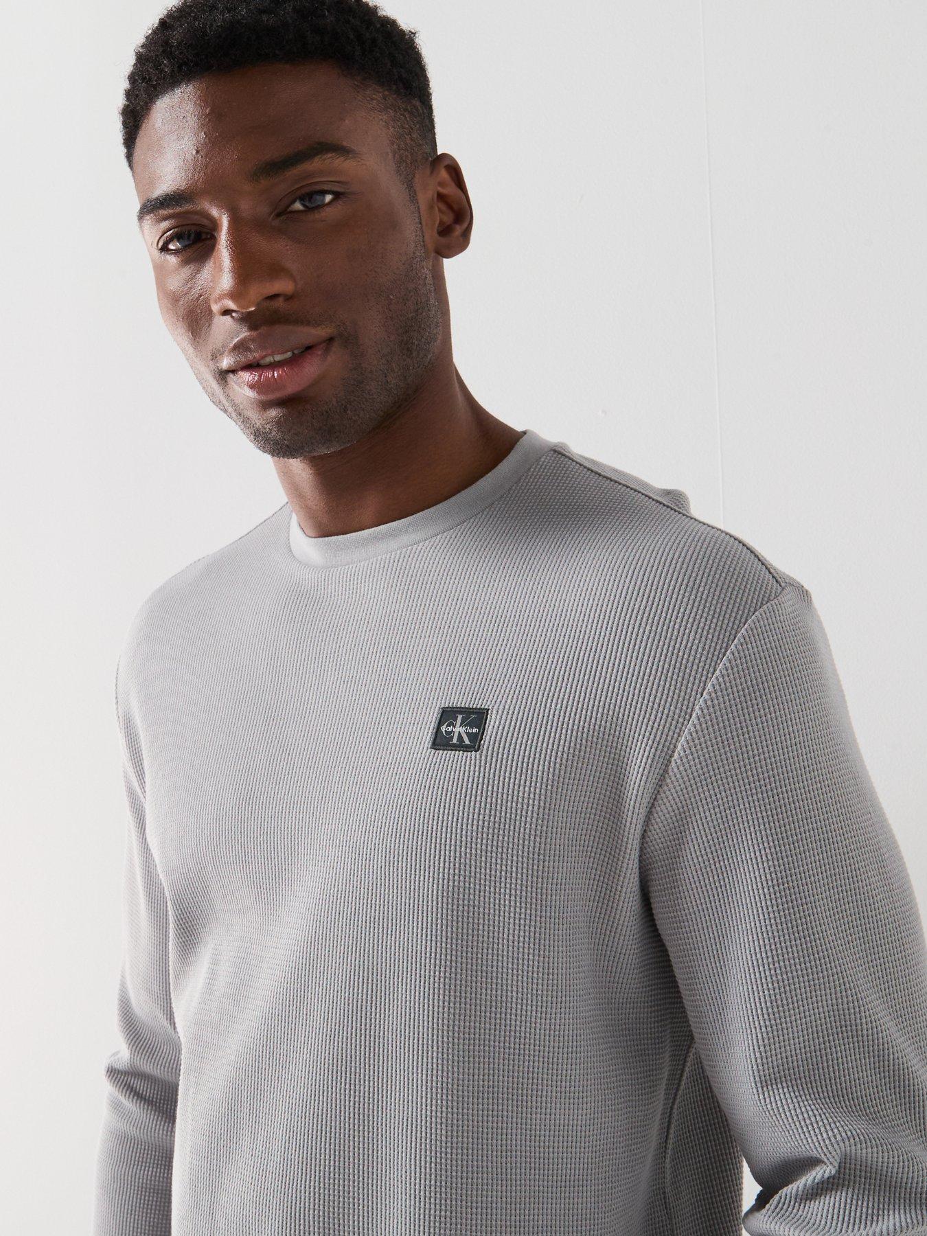 Image 4 of 5 of Calvin Klein Jeans Left Chest Woven Badge Waffle Long Sleeve T-Shirt - Grey