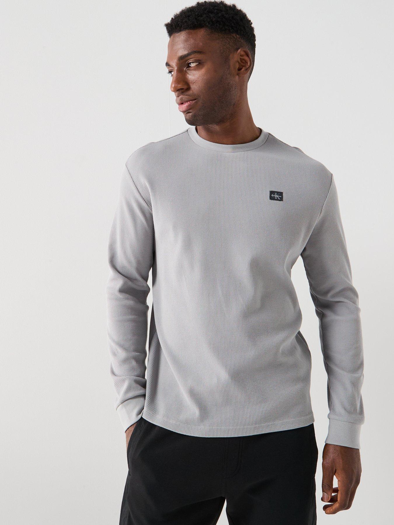 Image 5 of 5 of Calvin Klein Jeans Left Chest Woven Badge Waffle Long Sleeve T-Shirt - Grey