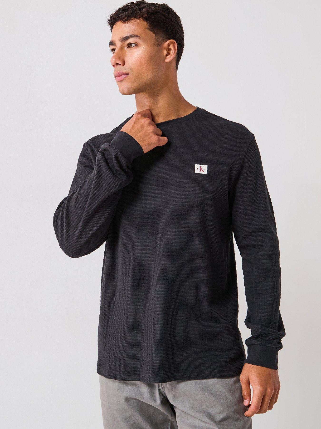 Calvin Klein Jeans Left Chest Woven Badge Waffle Long Sleeve T-Shirt - Black