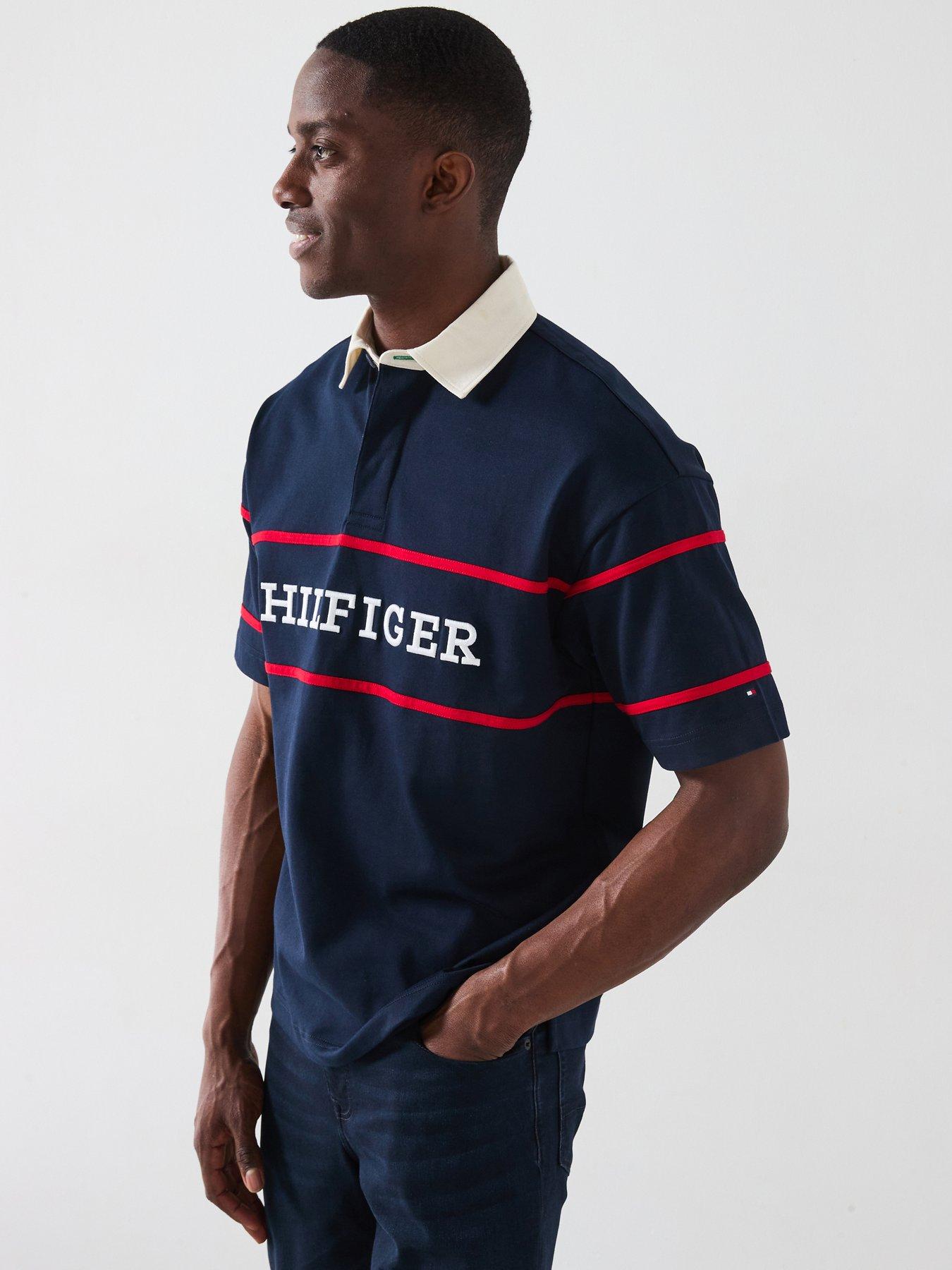 undefined Americana Colourblock Short Sleeve Rugby Polo Shirt - Navy