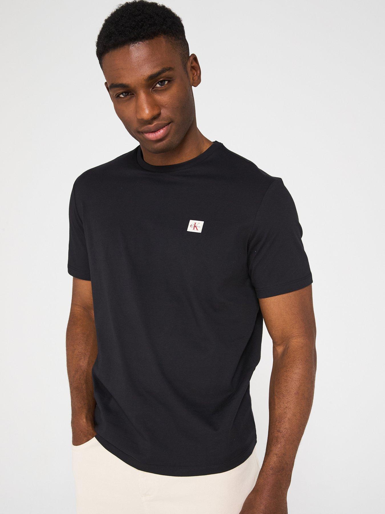 Calvin Klein Jeans Left Chest Woven Badge T-Shirt, Black, Size L, Men