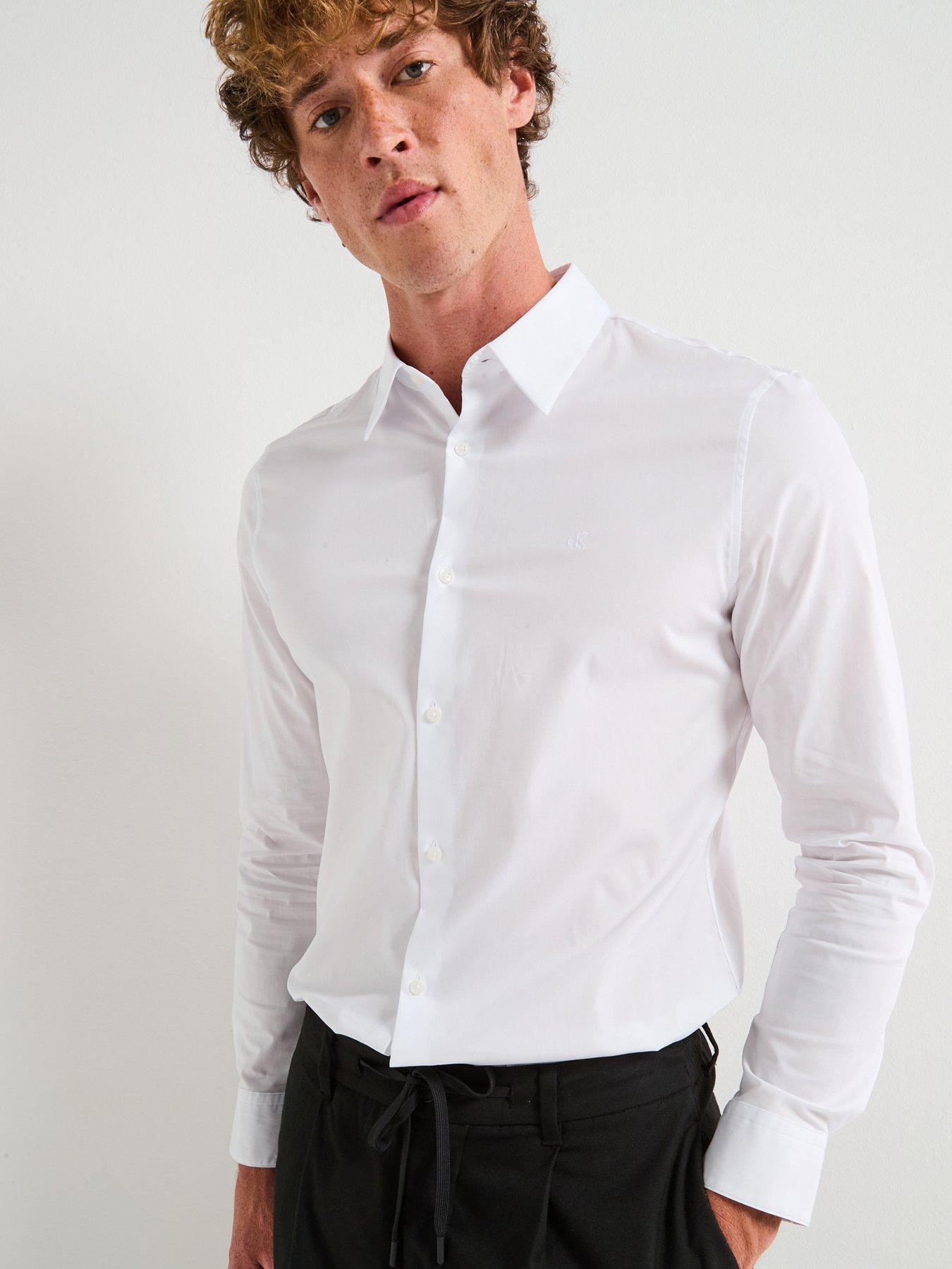 Calvin Klein Long Sleeve Solid Stretch Slim Poplin Shirt - White