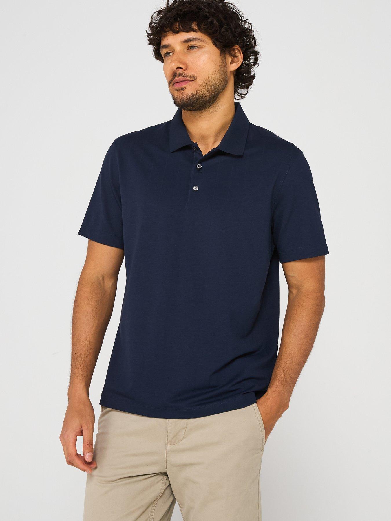 undefined Jacquard Stripe Stretch Polo Shirt - Navy