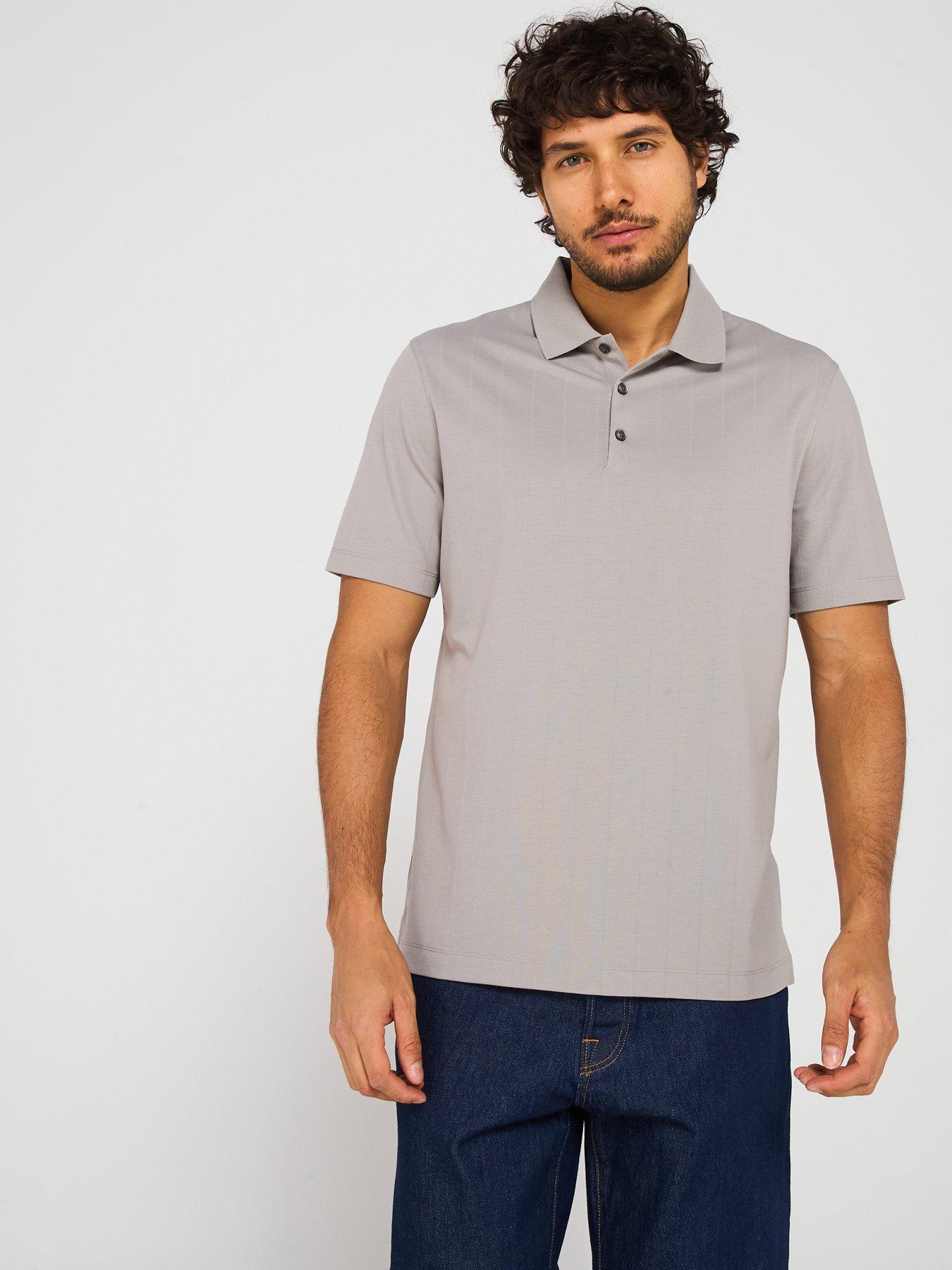 undefined Jacquard Stripe Stretch Polo Shirt - Grey