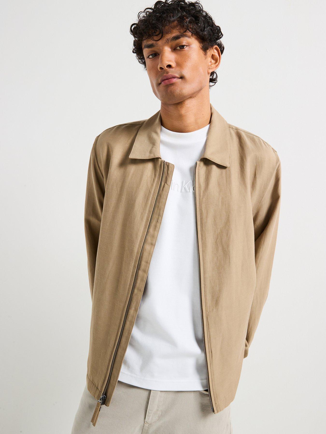 Calvin Klein Cotton Zip Through Linen Shacket - Beige