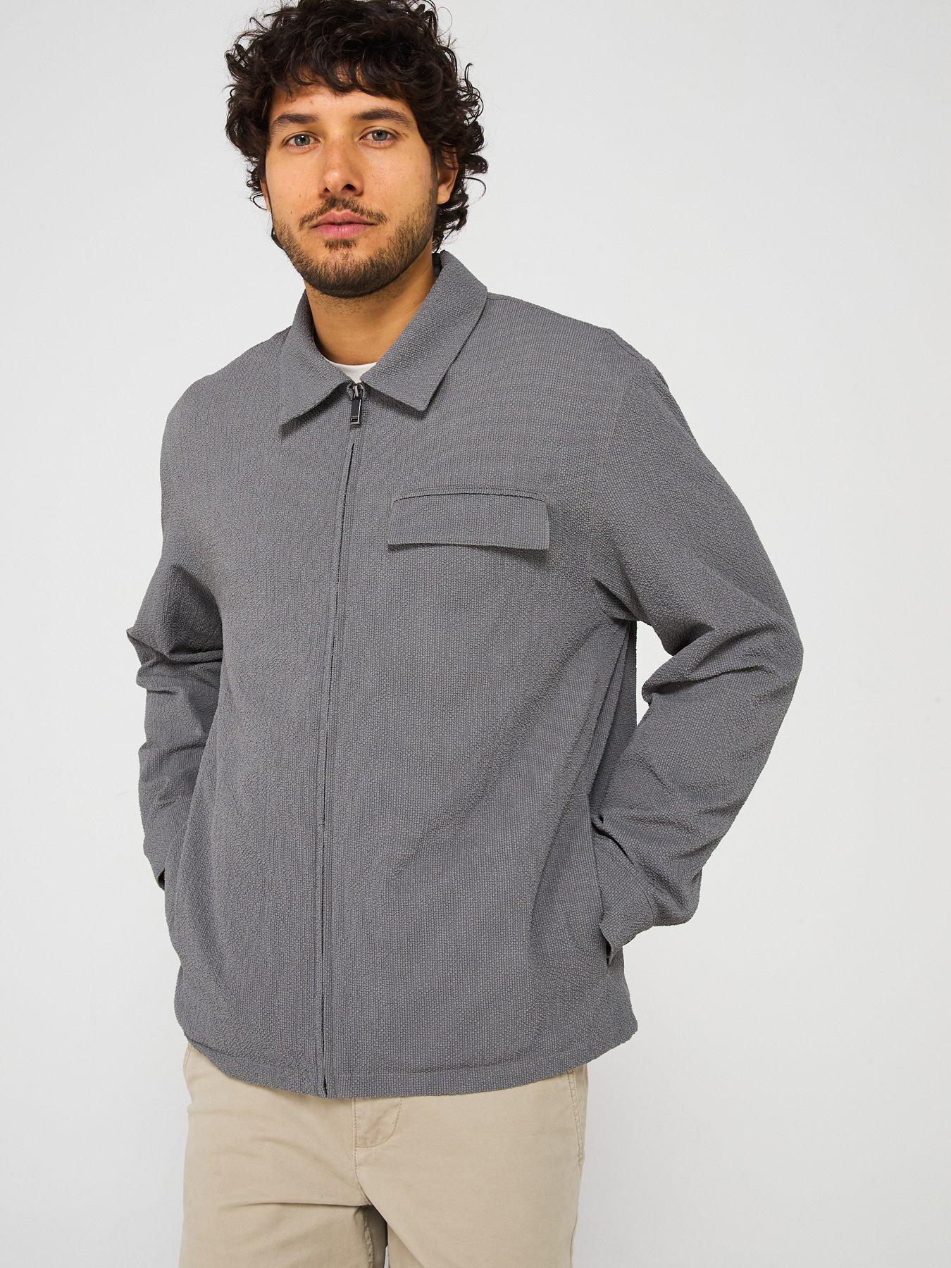 undefined Long Sleeve Seersucker Overshirt - Grey