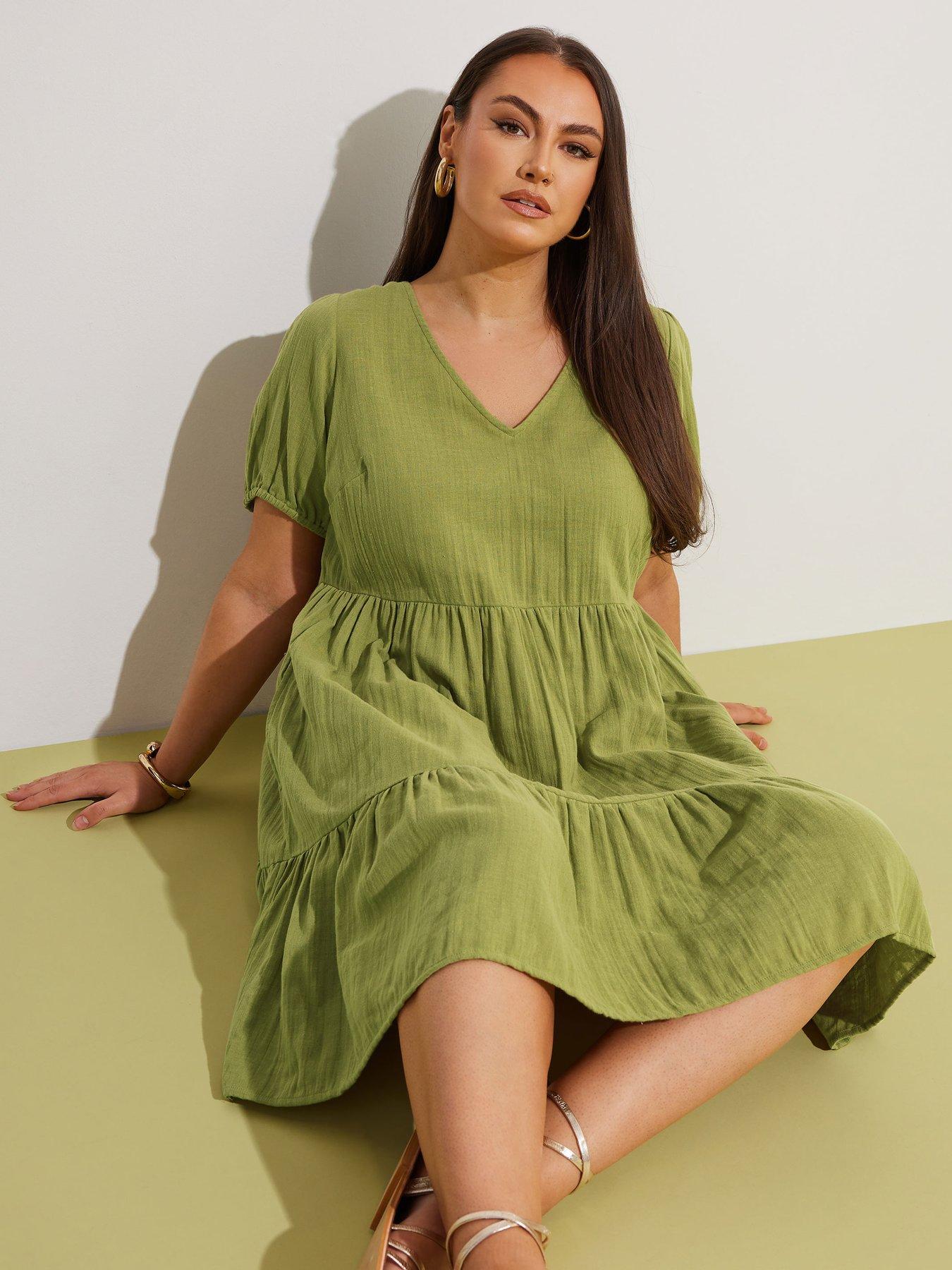 Yours Curve Cheese Cloth Smock Mini Dress - Green | Very