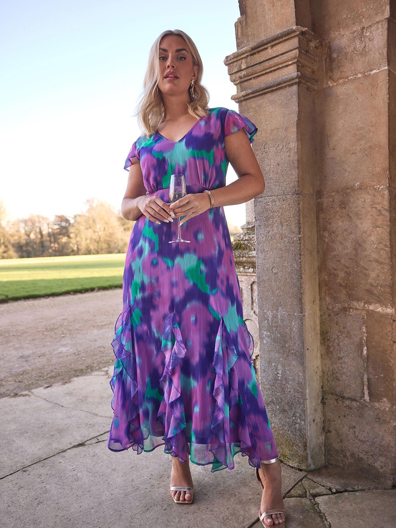 Image 1 of 4 of Yours Curve Blur Ruffle Hem Dress