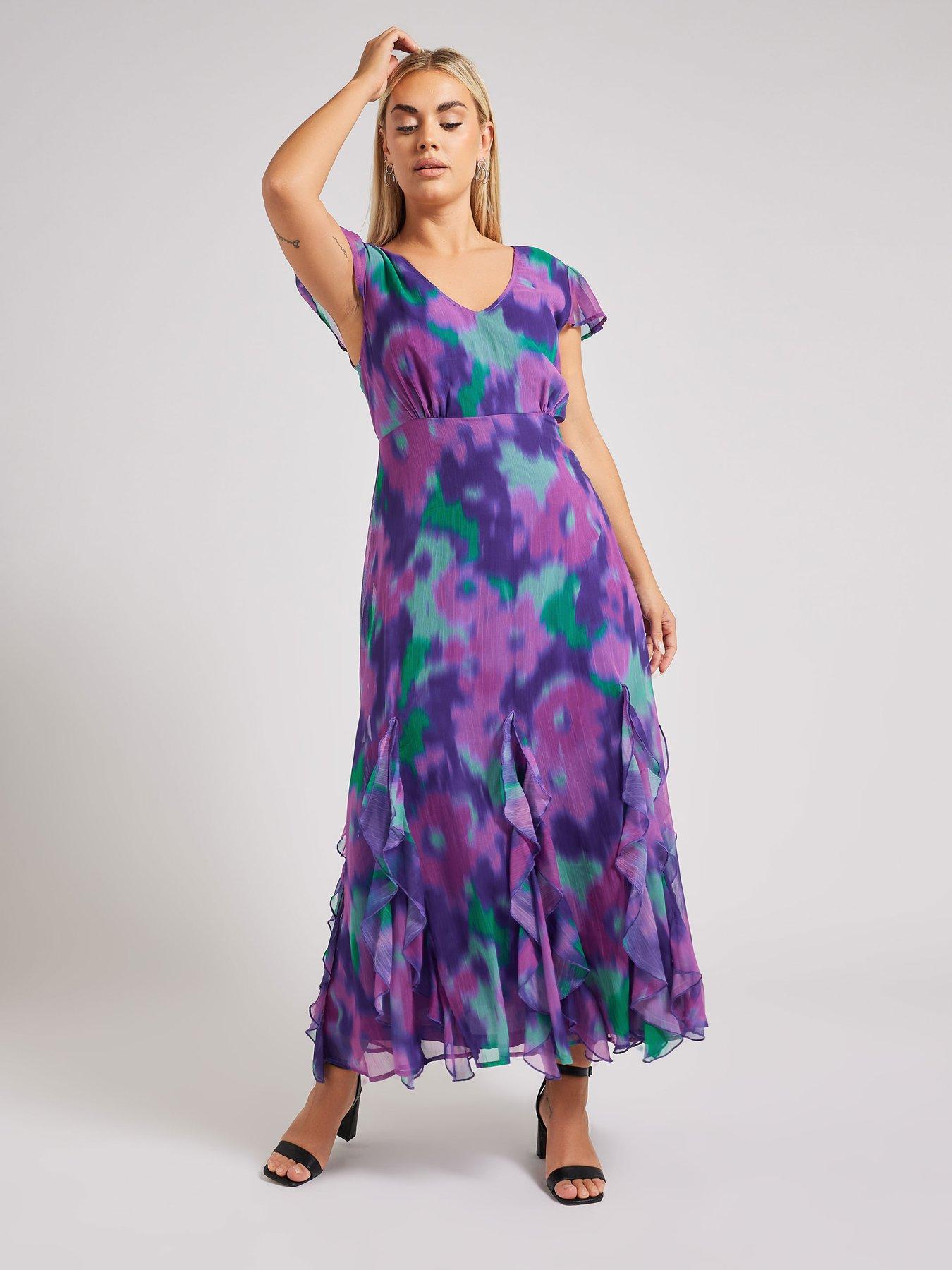 Image 3 of 4 of Yours Curve Blur Ruffle Hem Dress