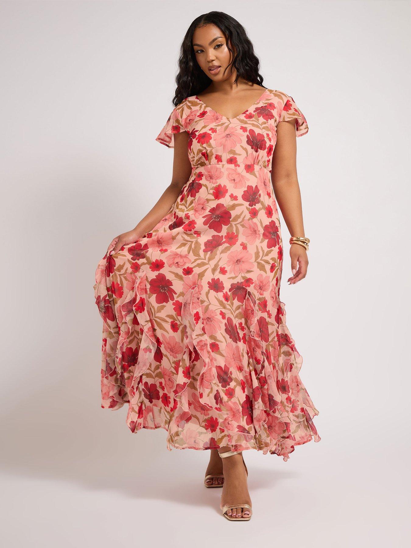 undefined Curve Blur Ruffle Hem Dress