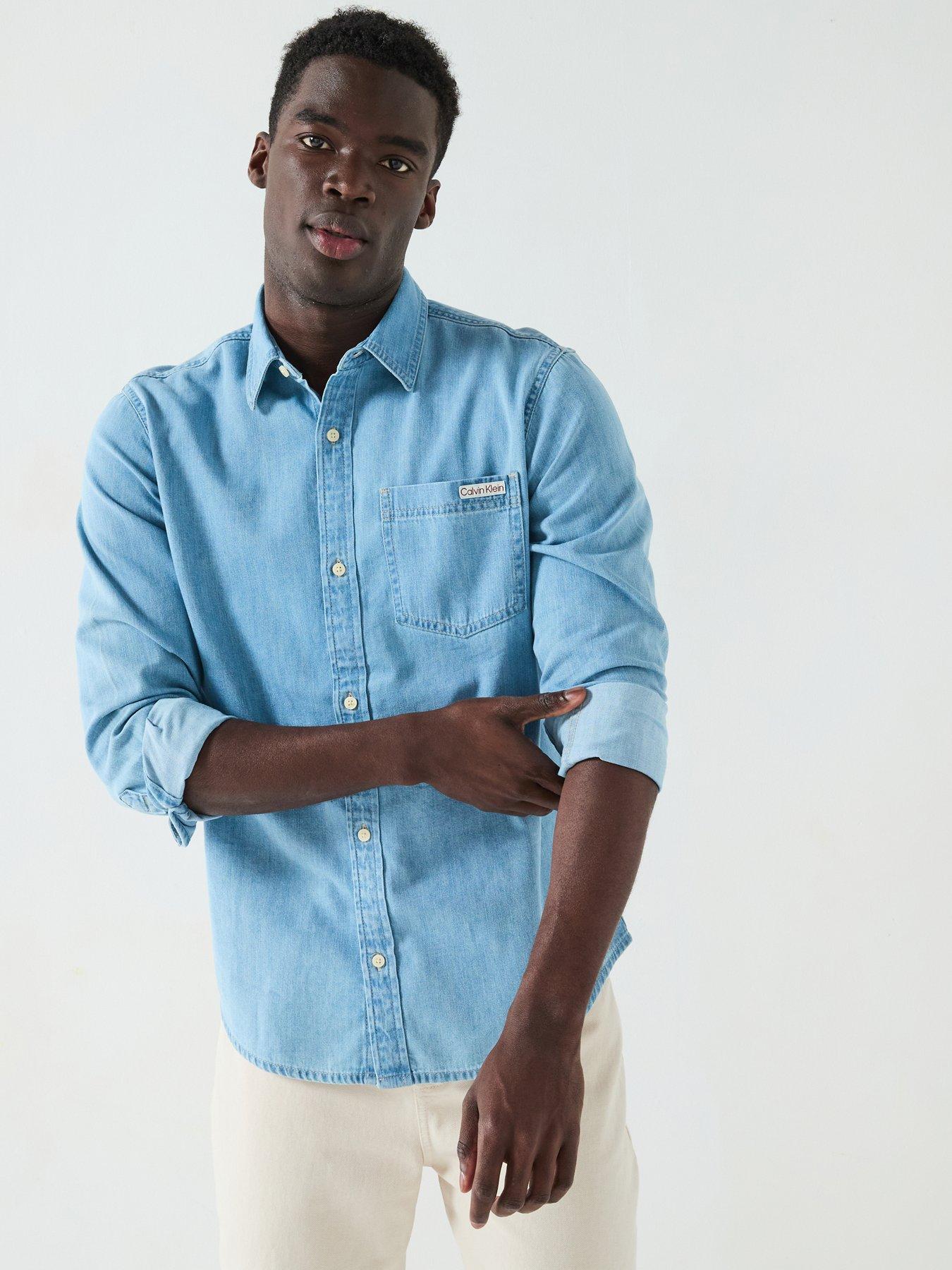 undefined Casual Classic Pocket Logo Denim Shirt - Light Wash