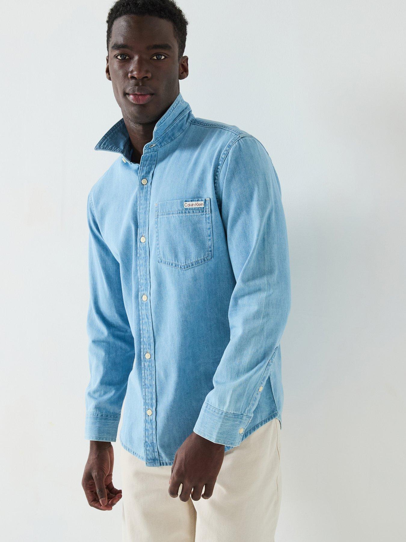 undefined Casual Classic Pocket Logo Denim Shirt - Light Wash