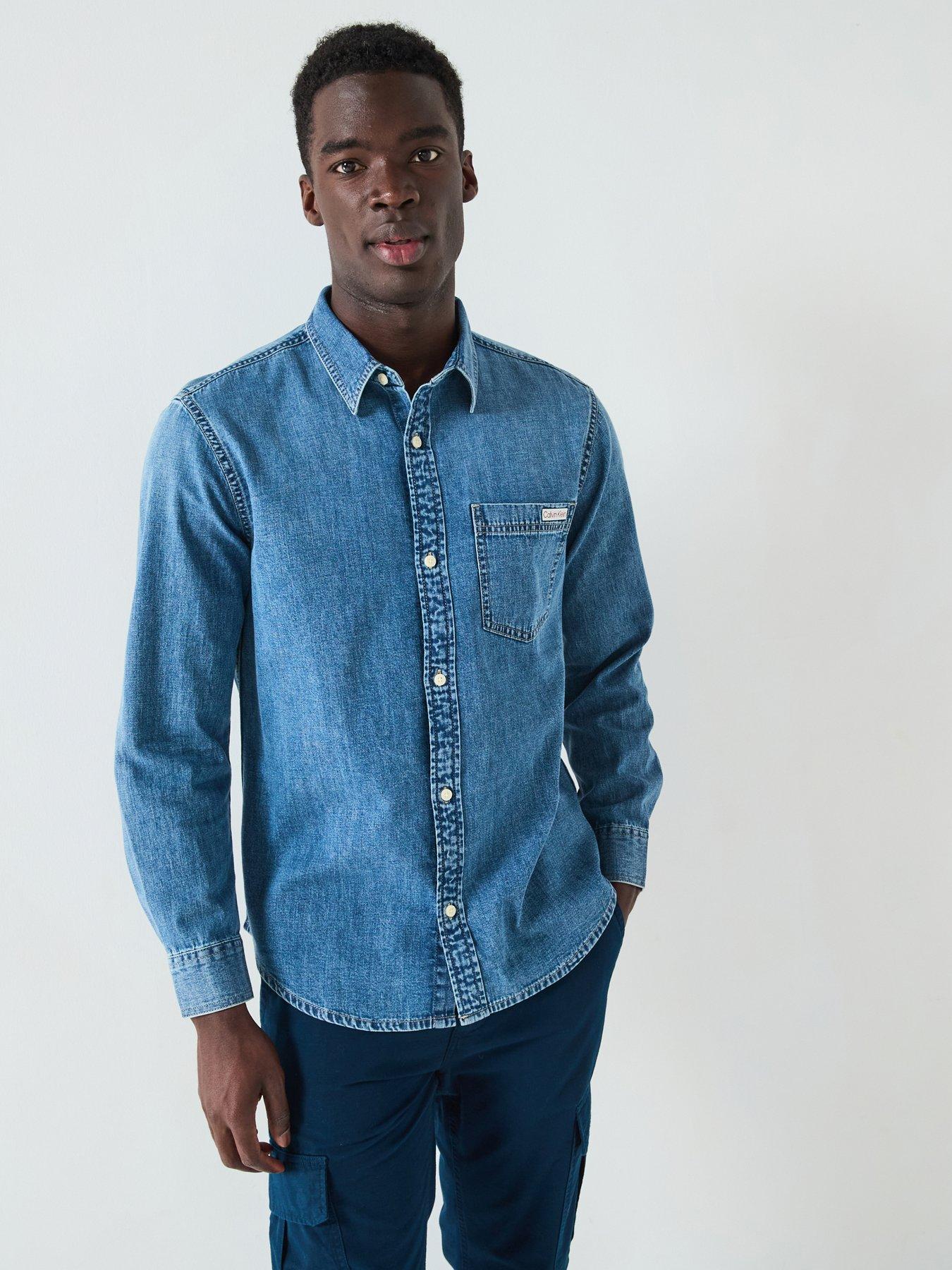 undefined Casual Classic Pocket Logo Denim Shirt - Mid Wash
