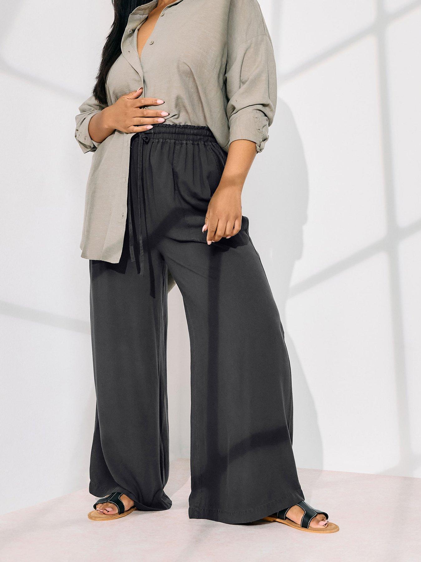 yours-curve-chambray-pull-on-wide-leg-trouser-black