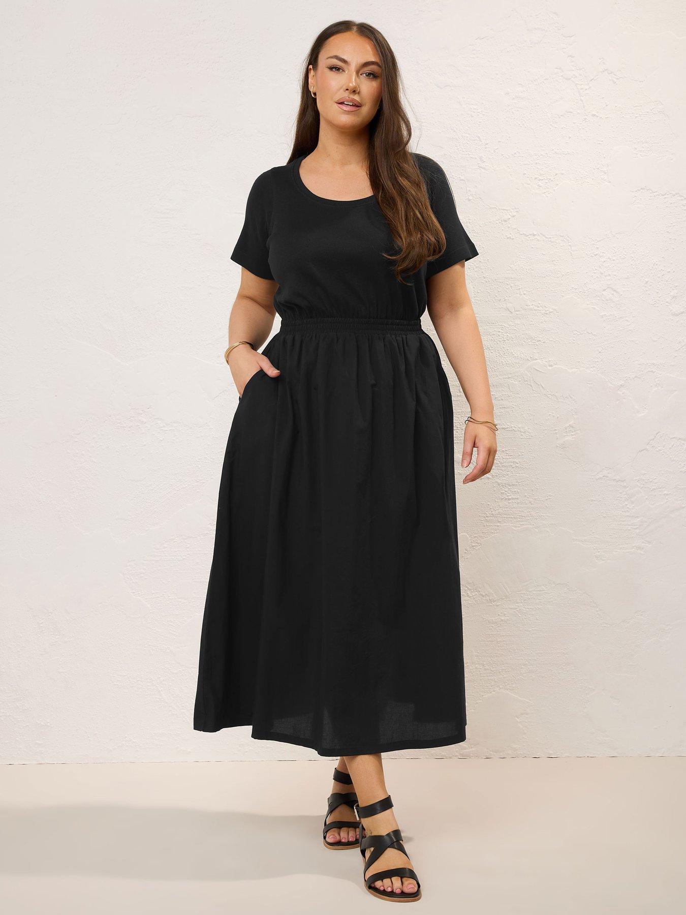 undefined Curve Mixed Fabric Midaxi Dress - Black