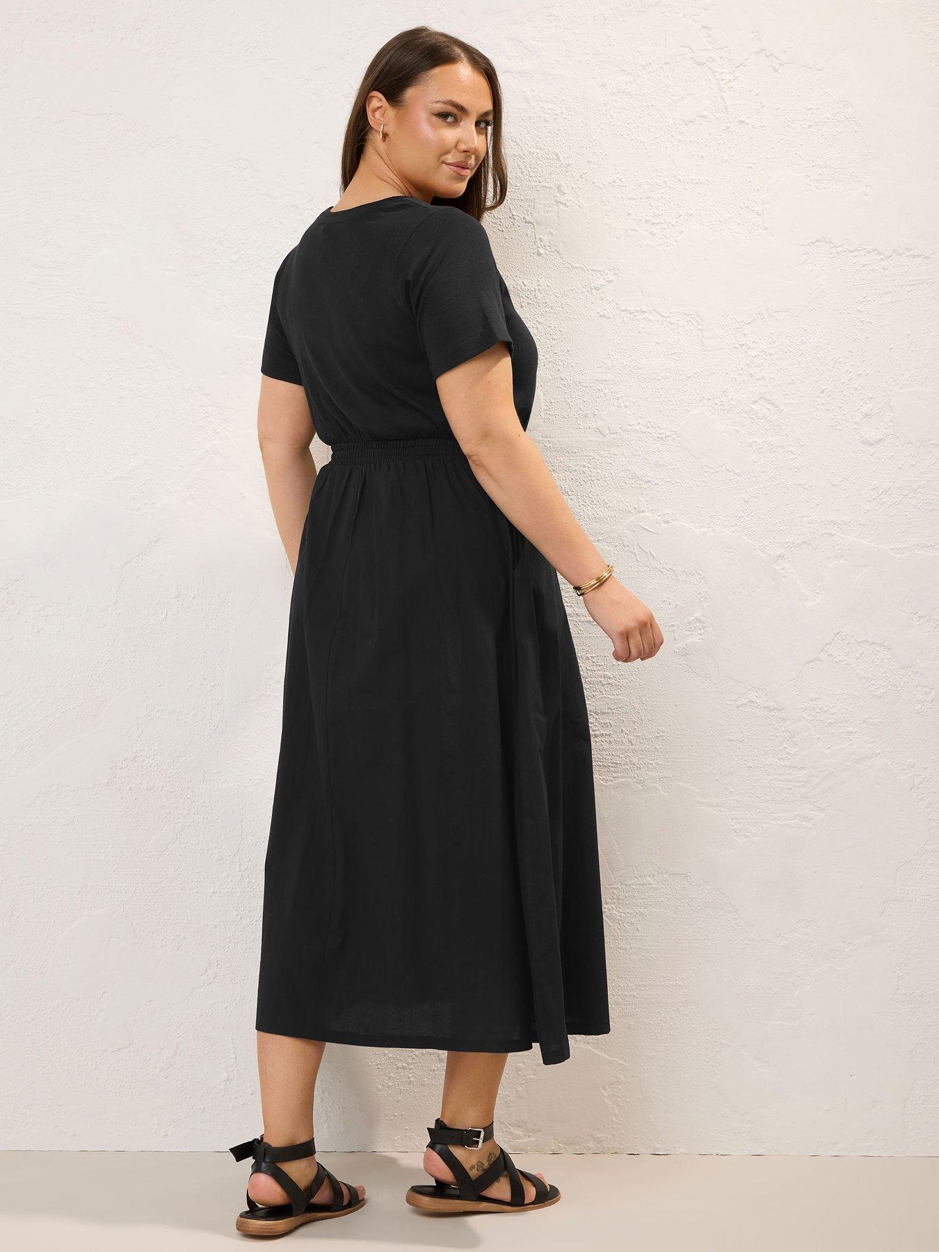 Yours Curve Mixed Fabric Midaxi Dress - Black