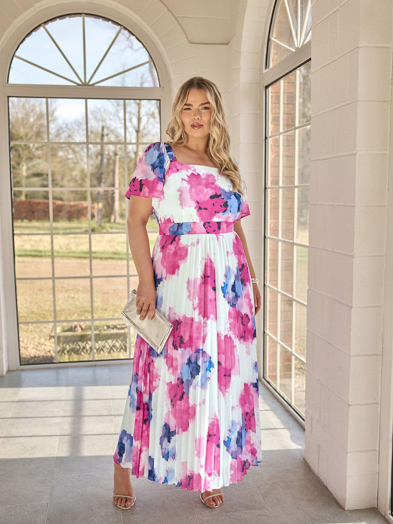 undefined Curve Square Neck Pleat Maxi Dress