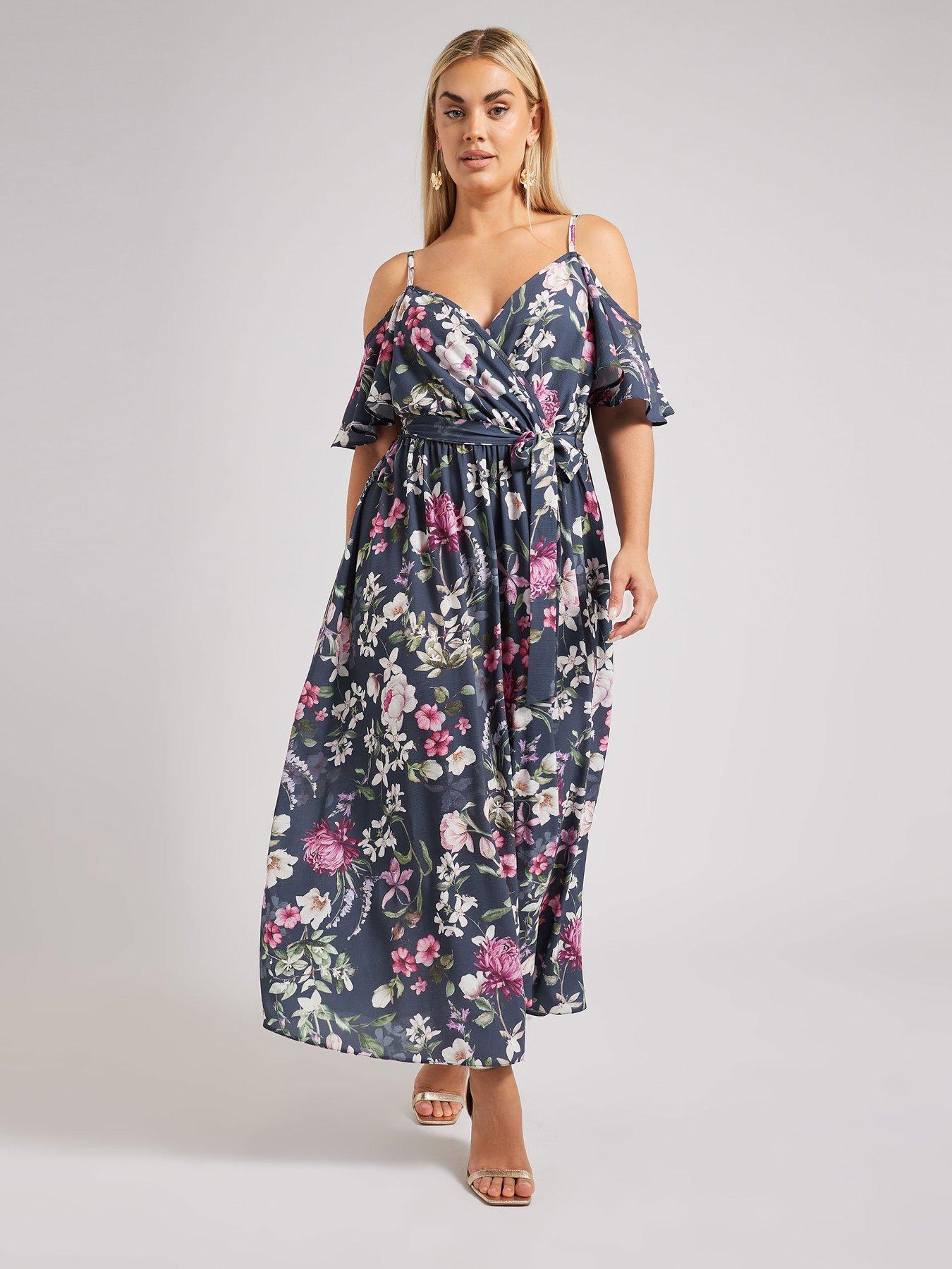 Image 3 of 4 of Yours Curve Floral Cold Shoulder Wrap Maxi