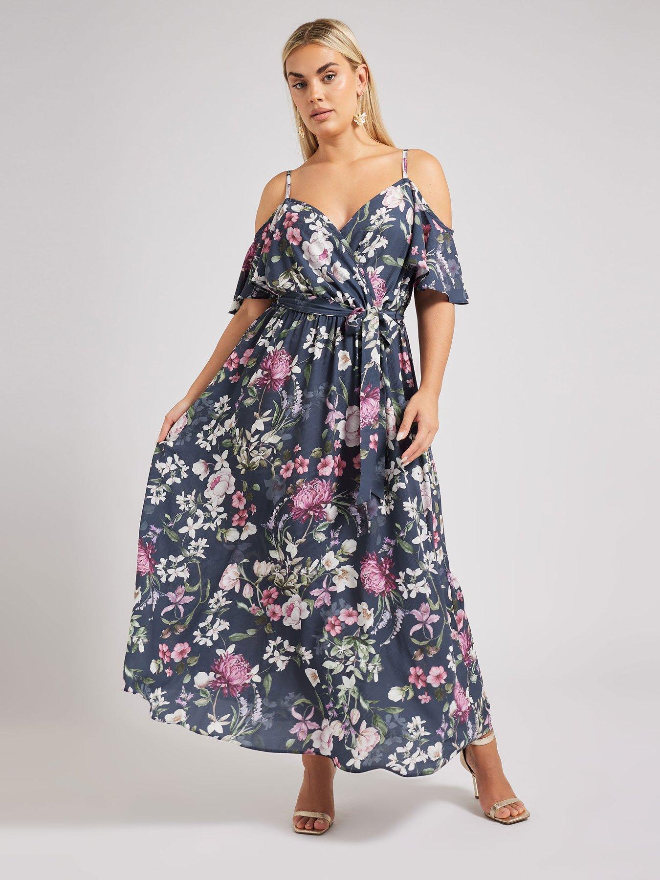 Image 4 of 4 of Yours Curve Floral Cold Shoulder Wrap Maxi