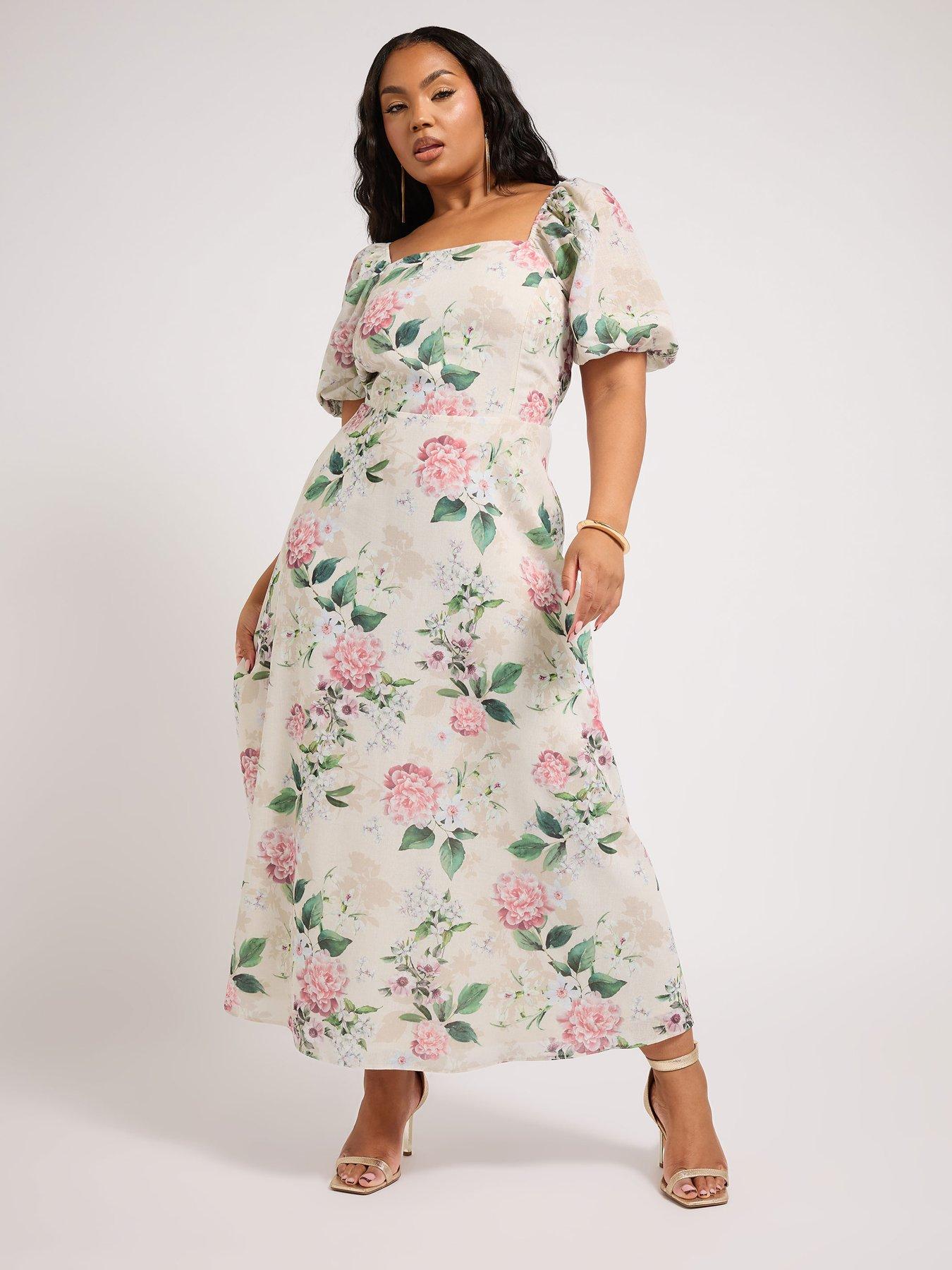 Image 1 of 4 of Yours Curve Floral Square Neck Dress