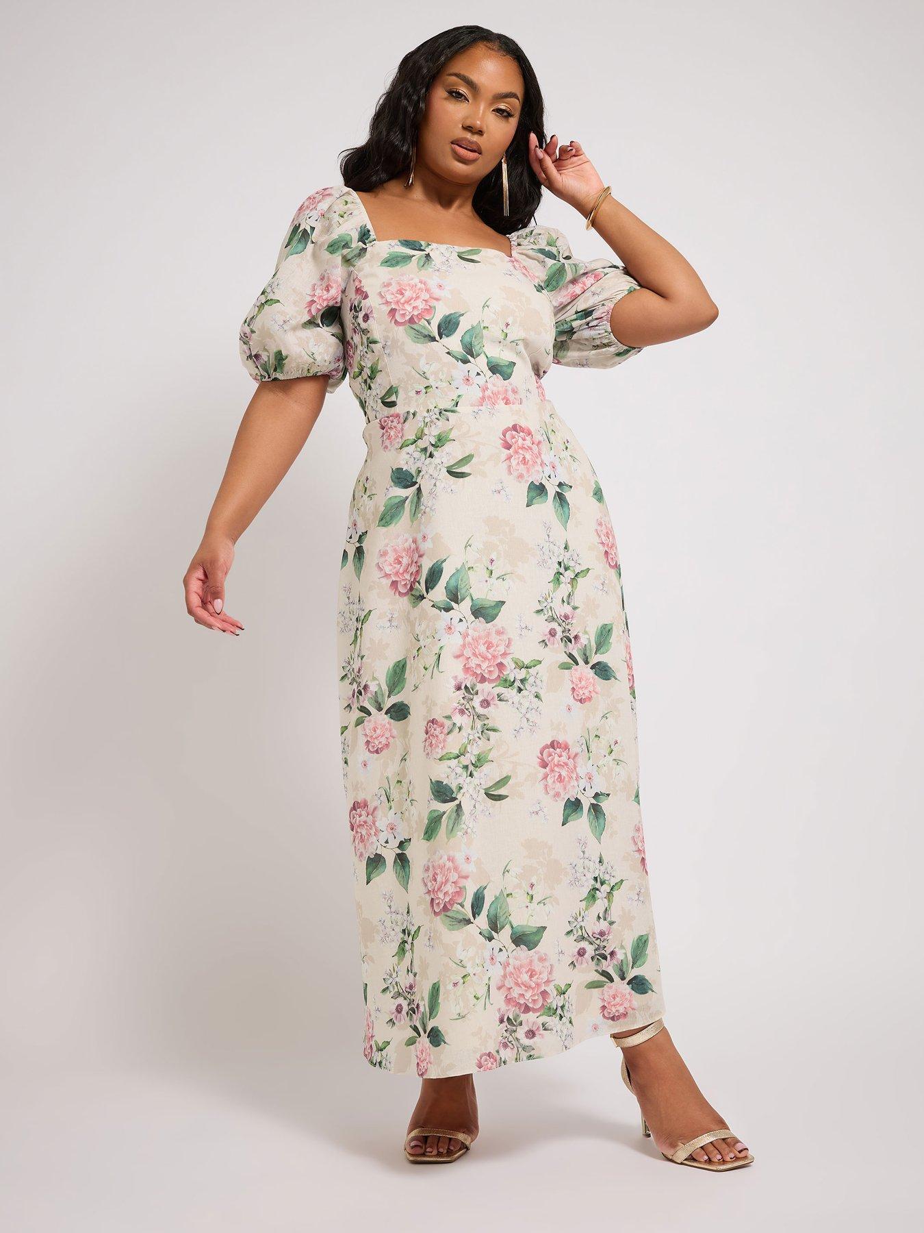 Image 3 of 4 of Yours Curve Floral Square Neck Dress