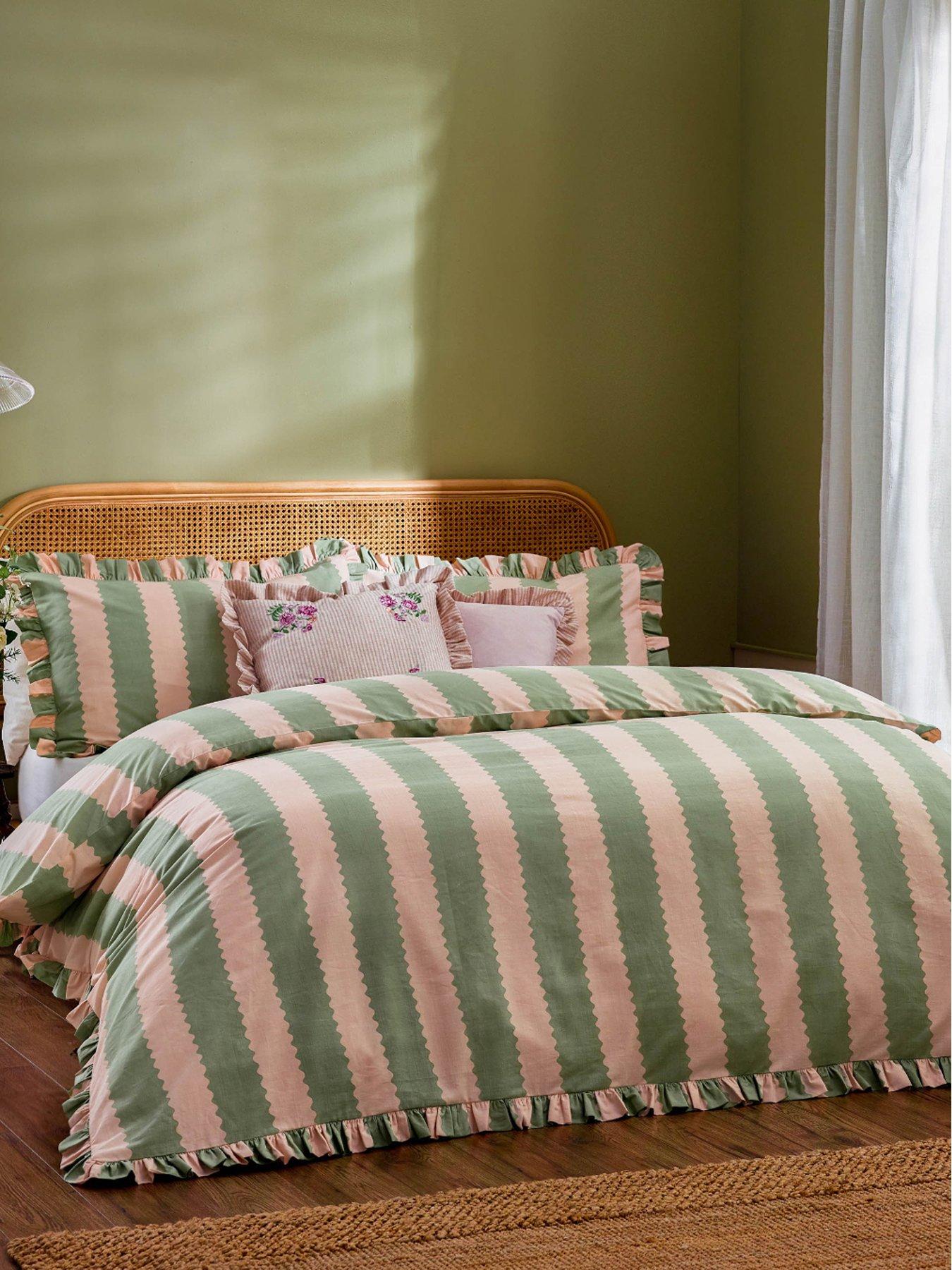 Wylder Birdie Stripe Duvet Cover Set- Pink