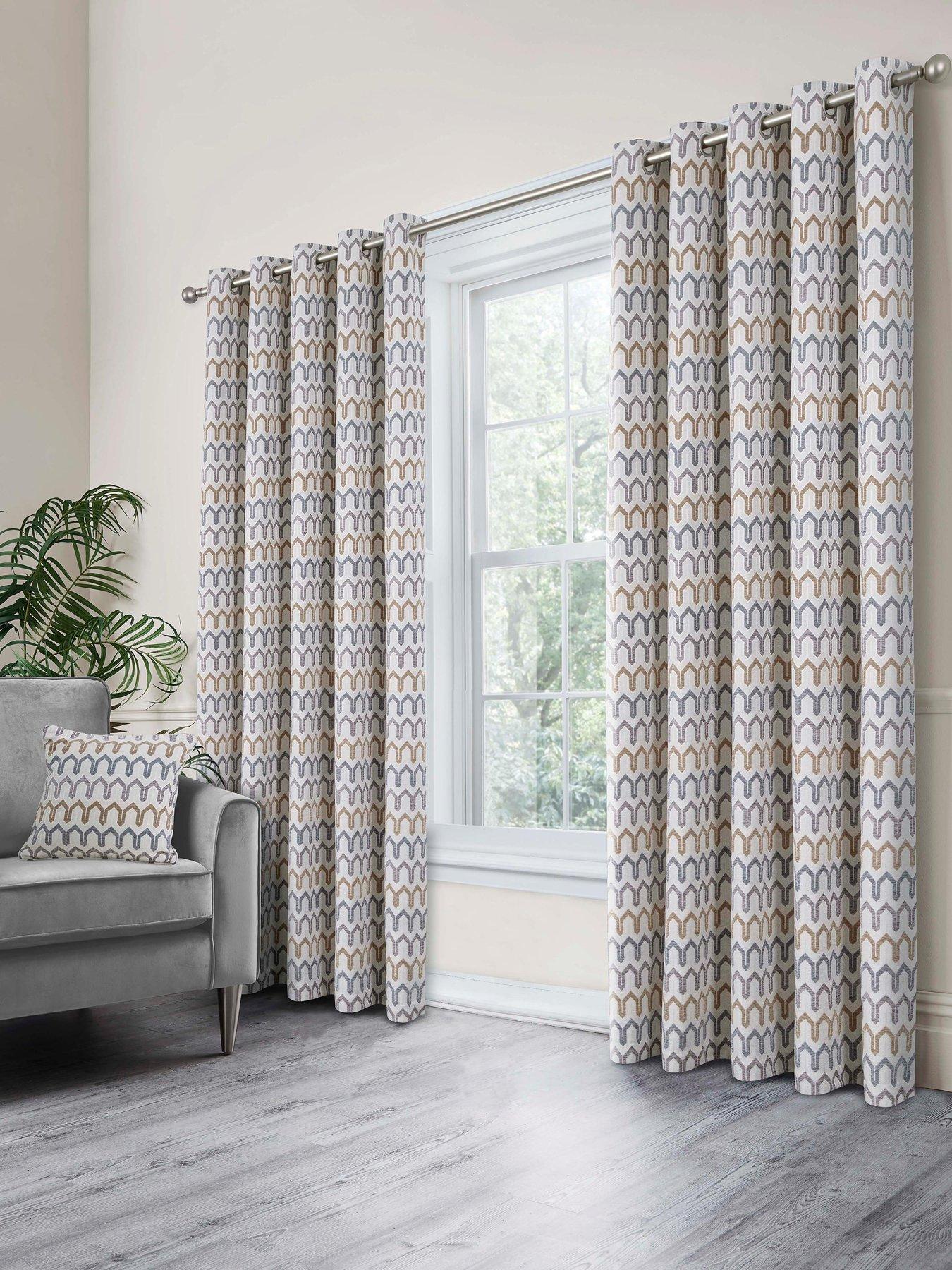 Curtina Arcadia Geometric Woven Chenille Pair Of Eyelet Curtains