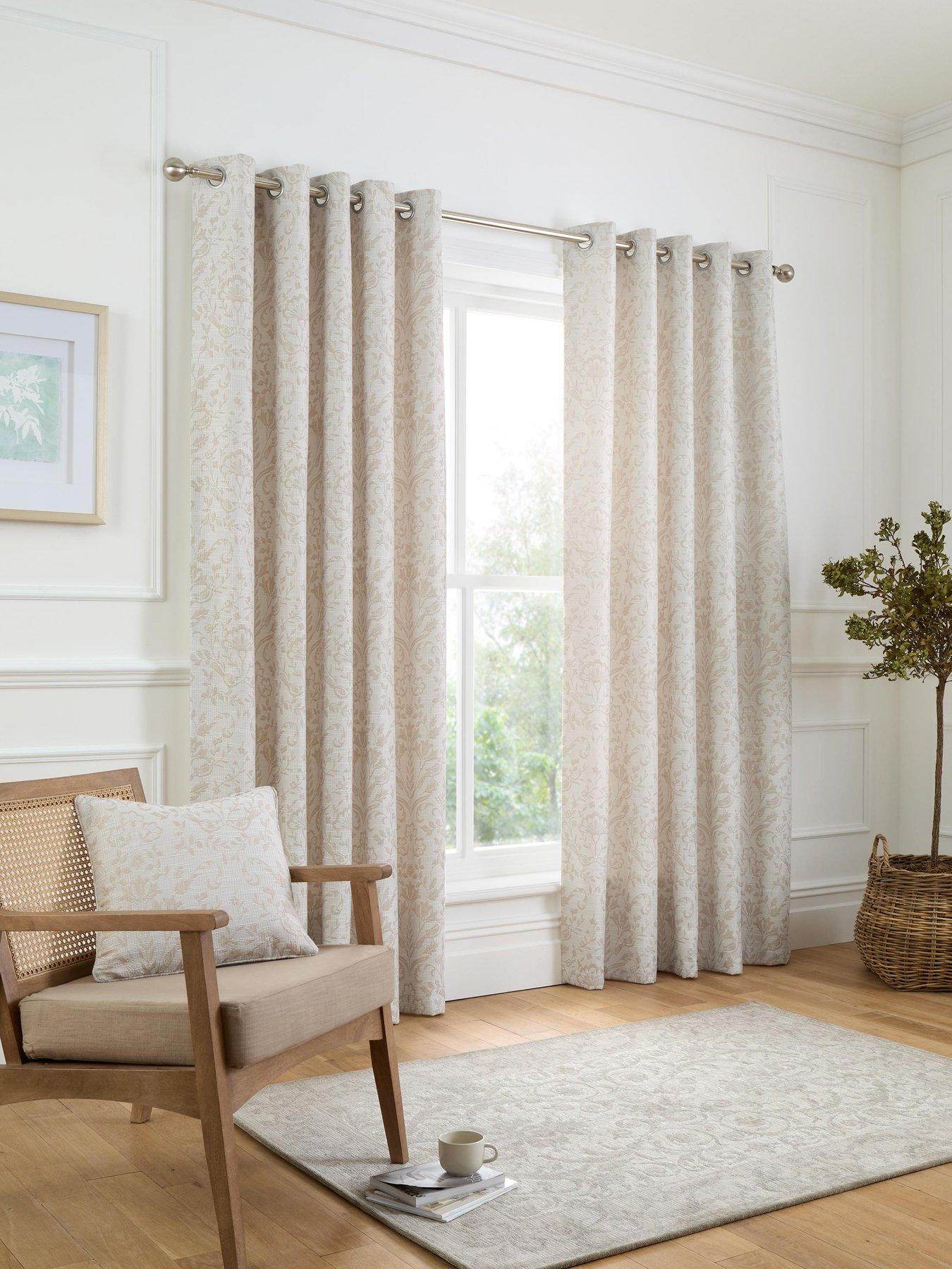 Curtina Marple Woven Bird  &  Stems Thermal Pair Of Eyelet Curtains