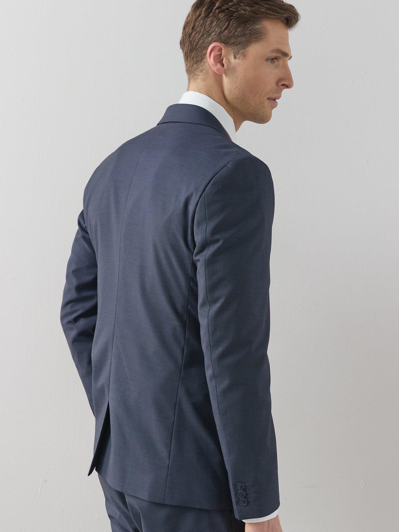 Image 2 of 6 of Very Man Slim Fit Micro Dogtooth Peak Lapel Double Breasted Suit Jacket - Navy