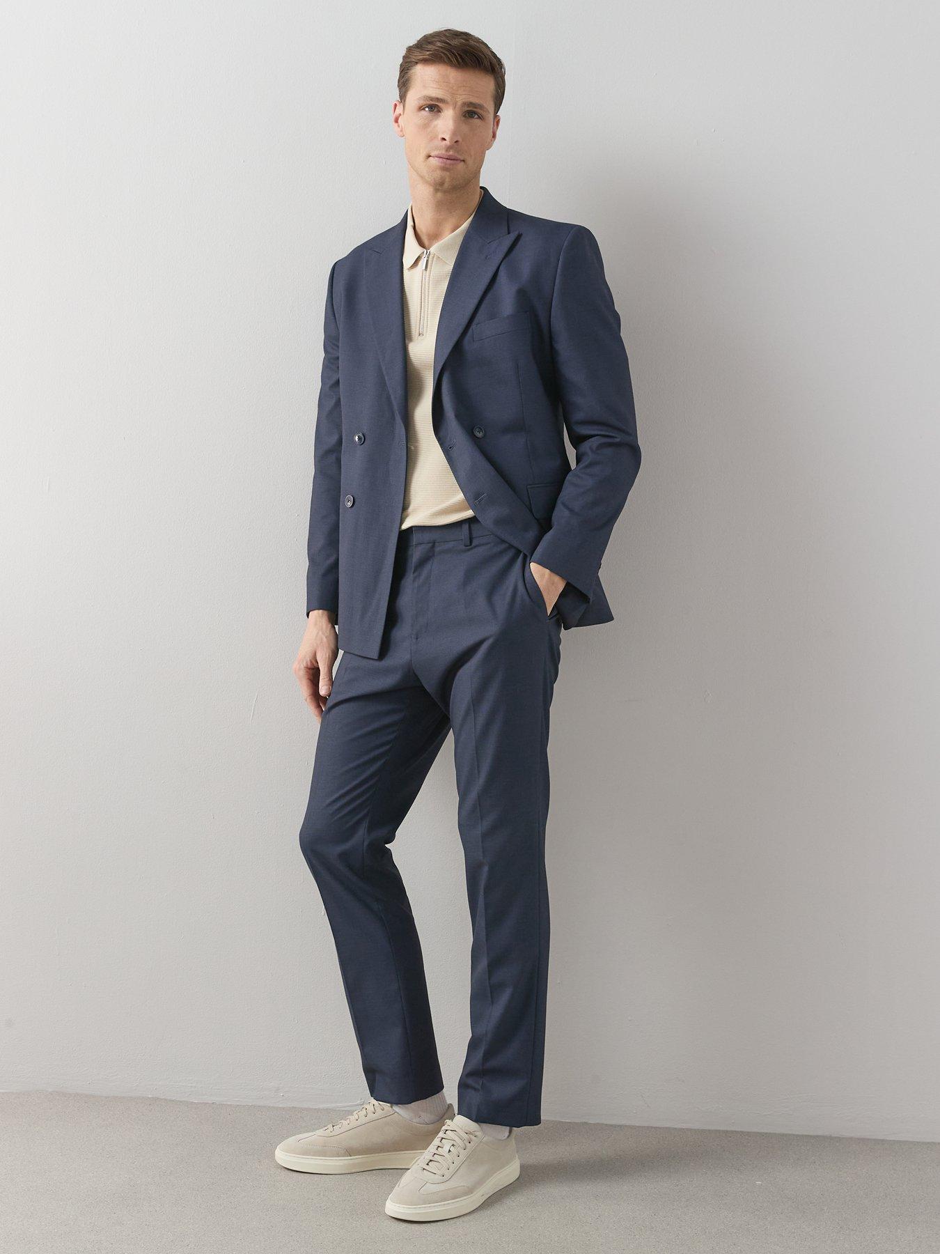 Image 3 of 6 of Very Man Slim Fit Micro Dogtooth Peak Lapel Double Breasted Suit Jacket - Navy