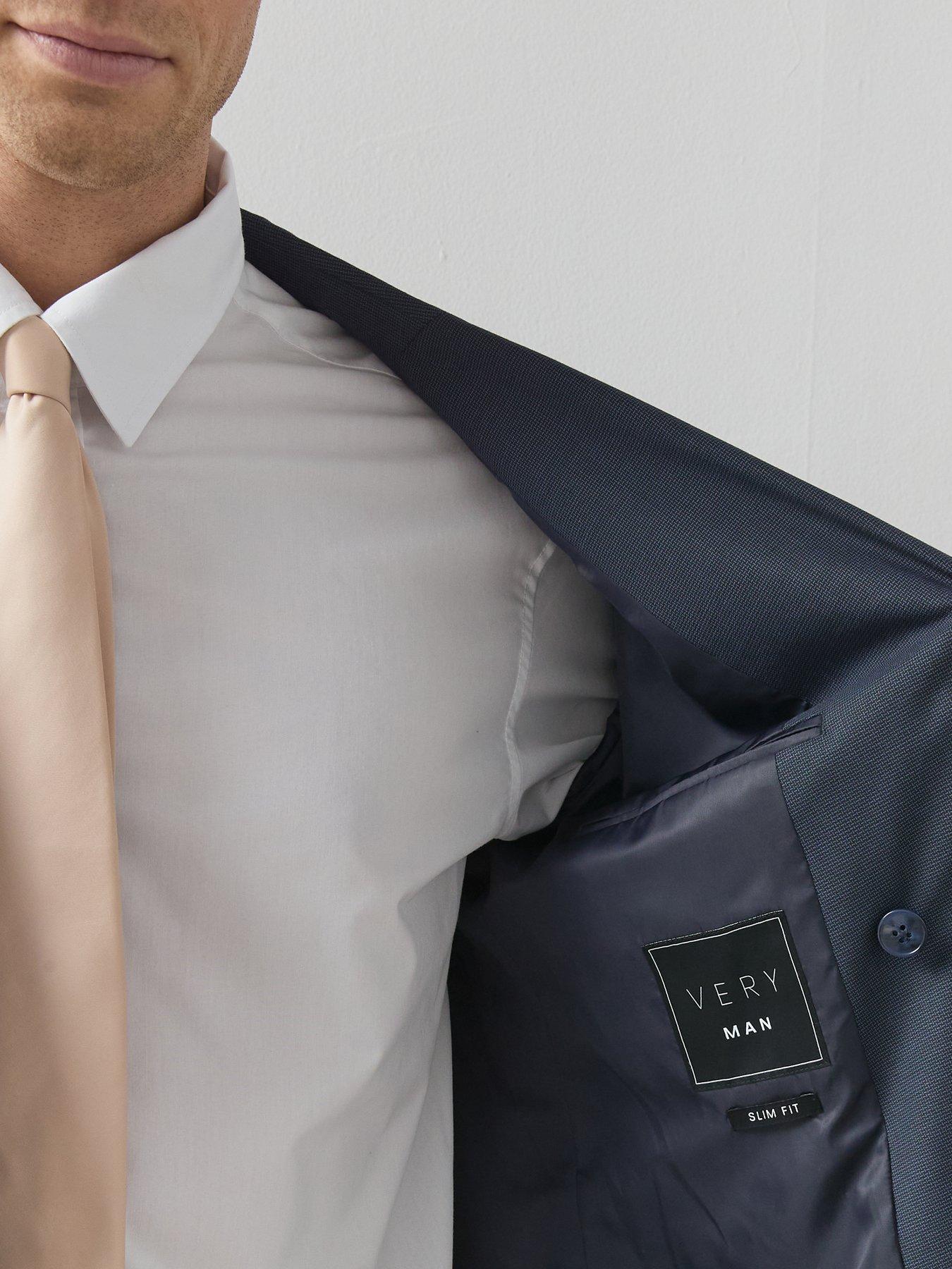 Image 5 of 6 of Very Man Slim Fit Micro Dogtooth Peak Lapel Double Breasted Suit Jacket - Navy