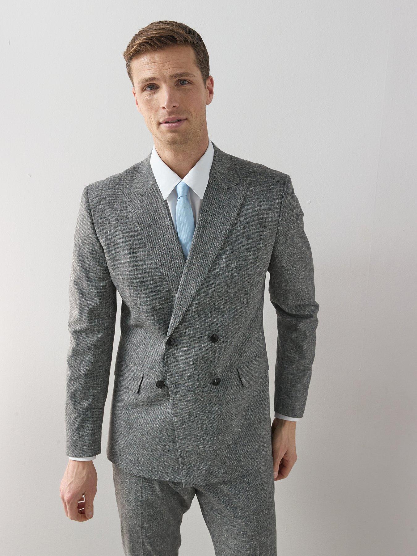 Image 1 of 6 of Very Man Slim Fit Peak Lapel Double Breasted Textured Suit Jacket - Grey