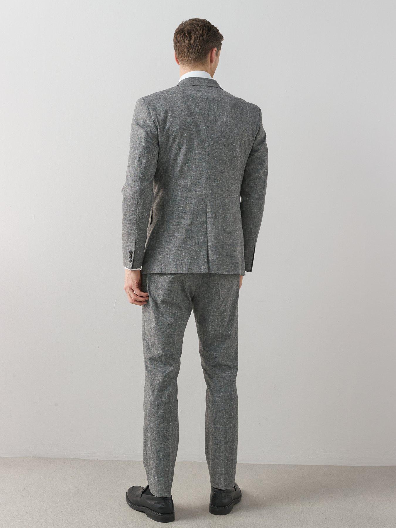 Image 2 of 6 of Very Man Slim Fit Peak Lapel Double Breasted Textured Suit Jacket - Grey