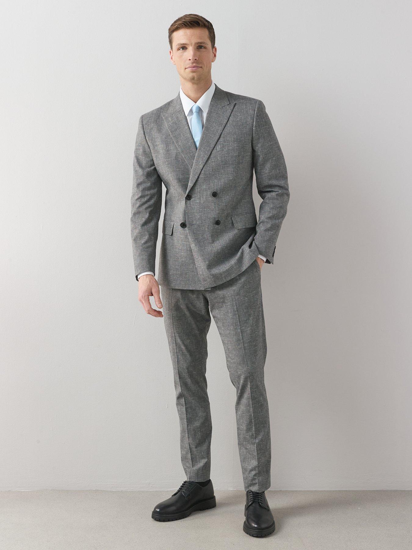 Image 3 of 6 of Very Man Slim Fit Peak Lapel Double Breasted Textured Suit Jacket - Grey