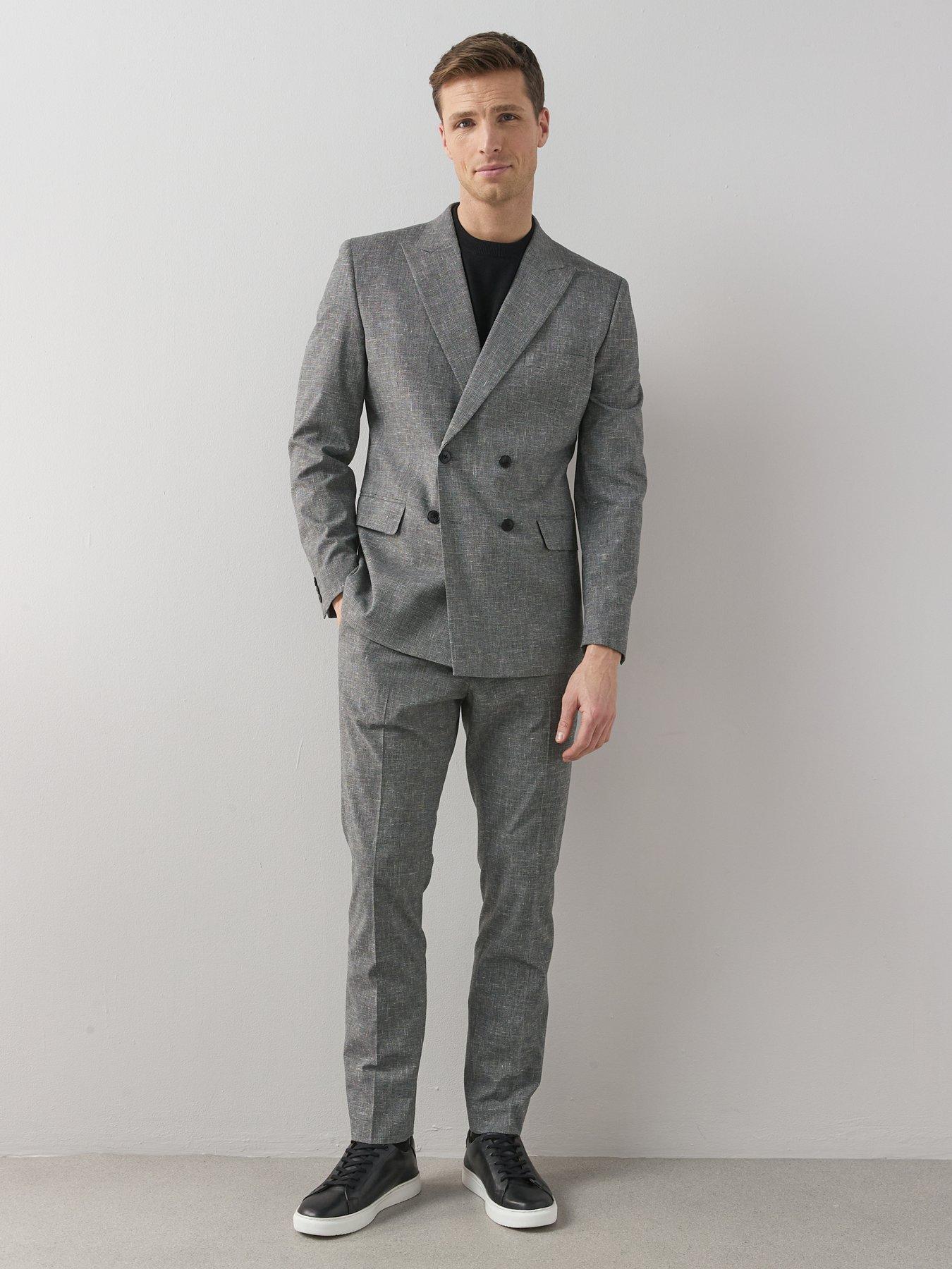Image 5 of 6 of Very Man Slim Fit Peak Lapel Double Breasted Textured Suit Jacket - Grey