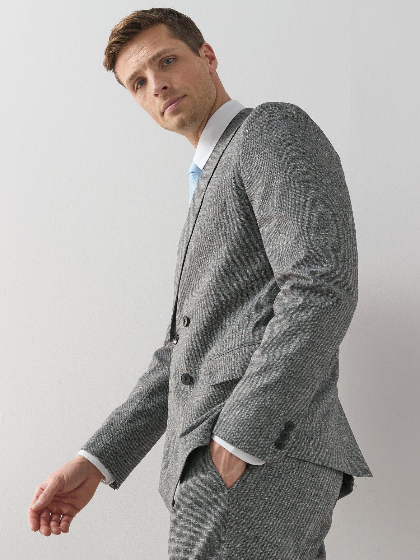 Image 6 of 6 of Very Man Slim Fit Peak Lapel Double Breasted Textured Suit Jacket - Grey