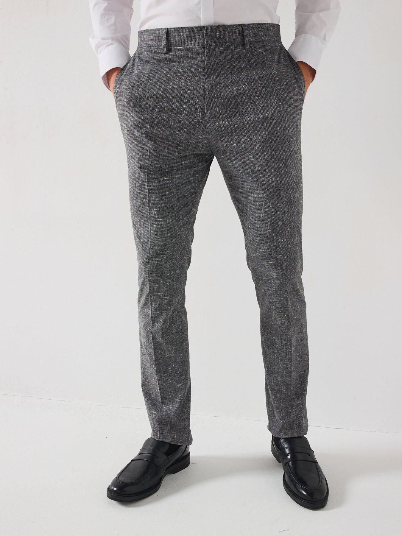 undefined Slim Fit Textured Suit Trousers - Grey