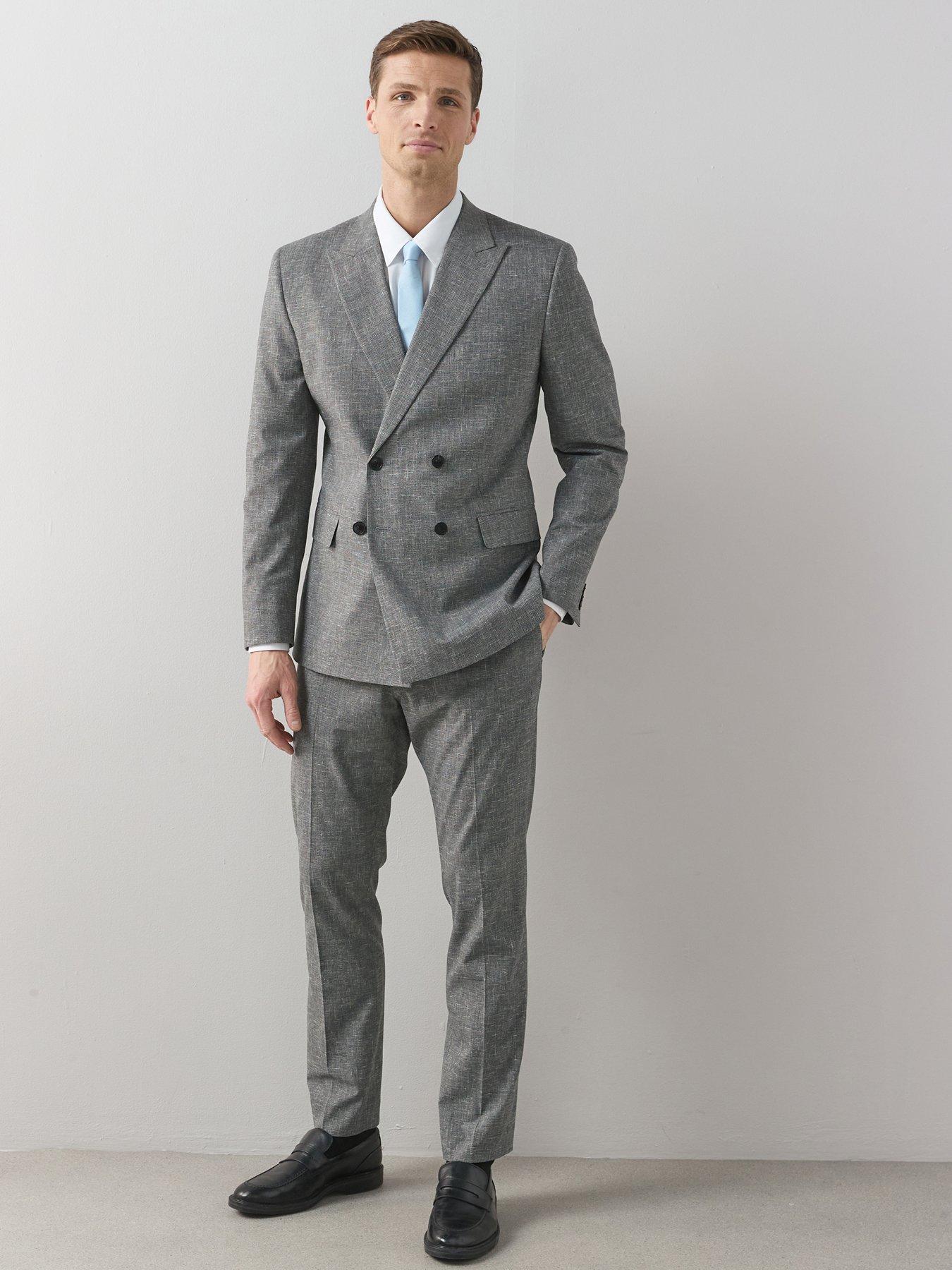 Image 1 of 7 of Very Man Slim Fit Textured Suit Trousers - Grey