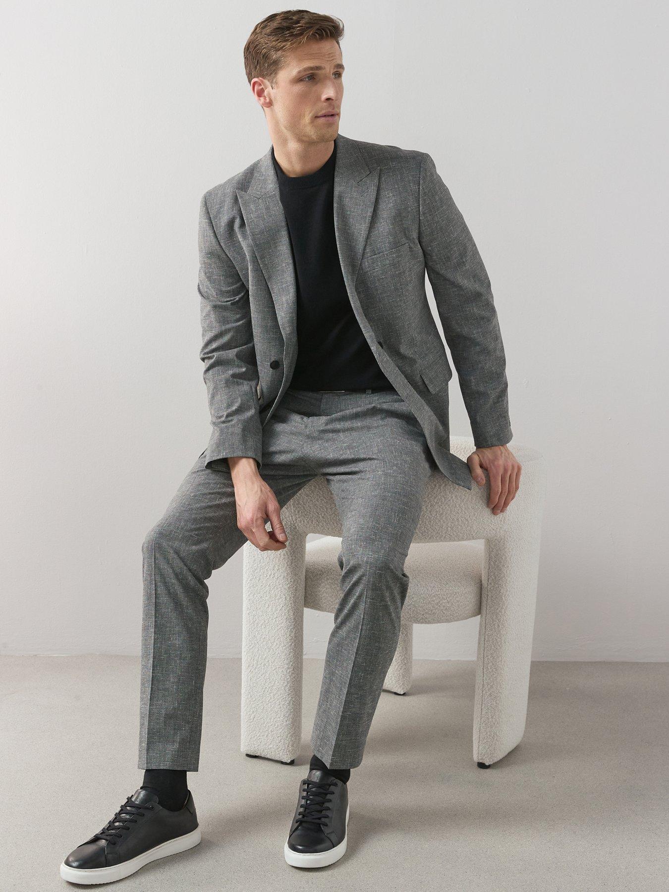 Image 3 of 7 of Very Man Slim Fit Textured Suit Trousers - Grey